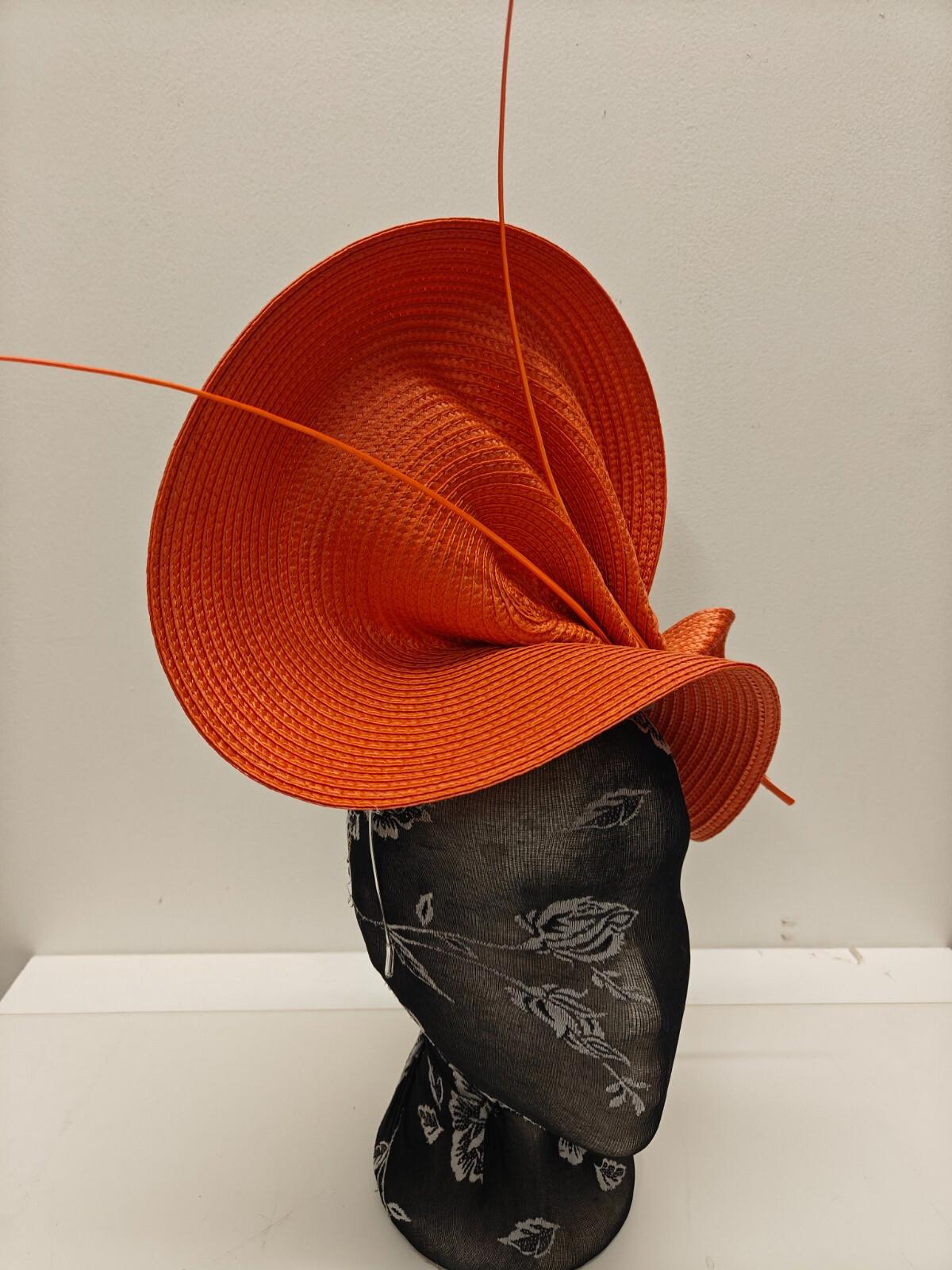 Orange large straw fascinator ostrich quill spine millinery headband wedding hat