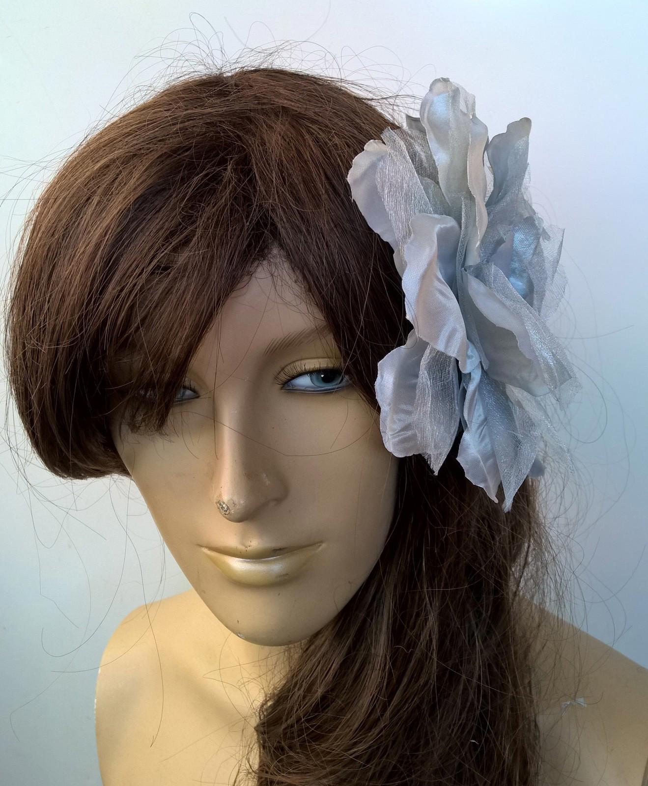 grey satin flower fascinator millinery burlesque wedding hat bridal race