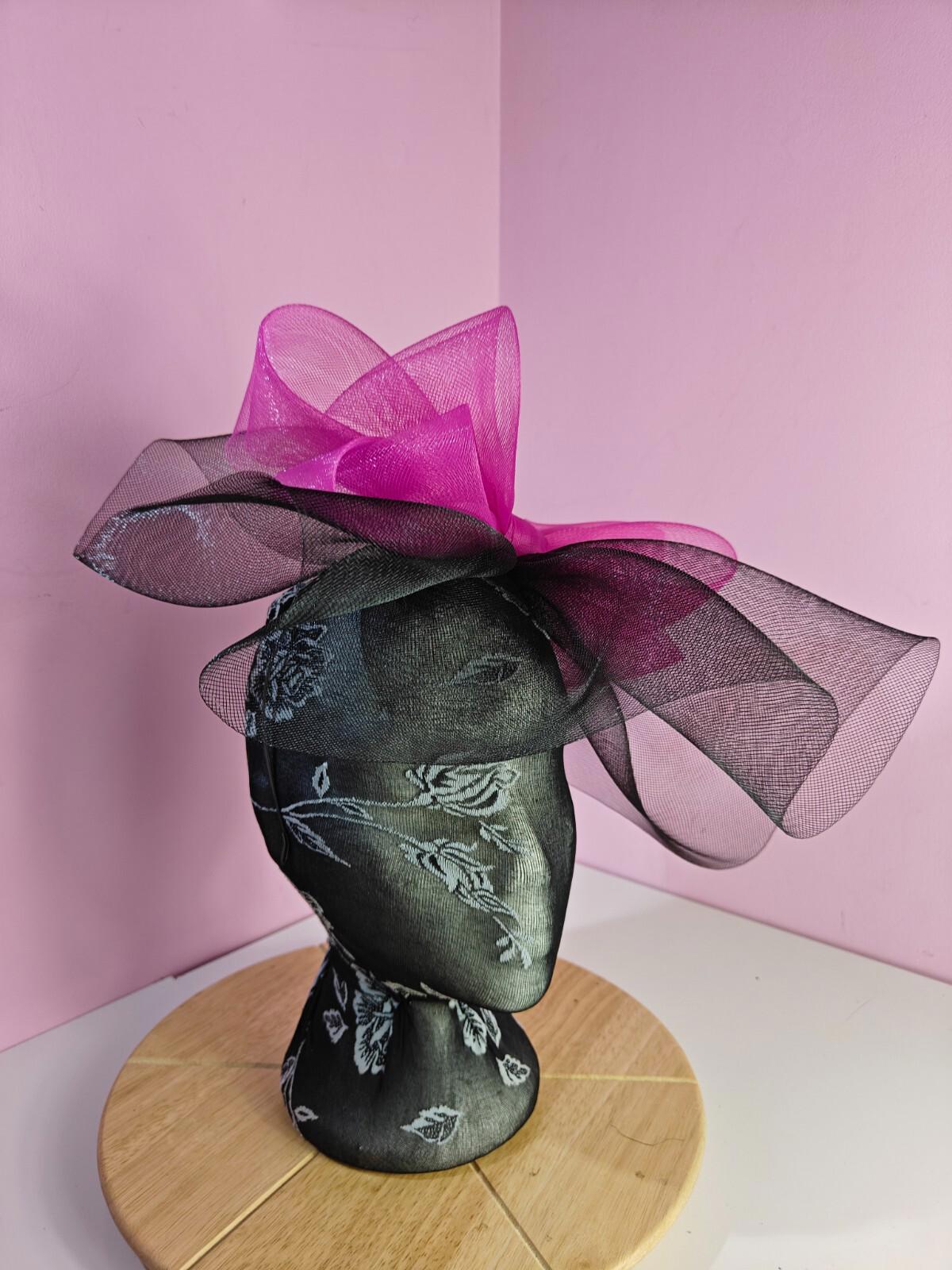 black pink fascinator millinery headband derby wedding hat ascot race