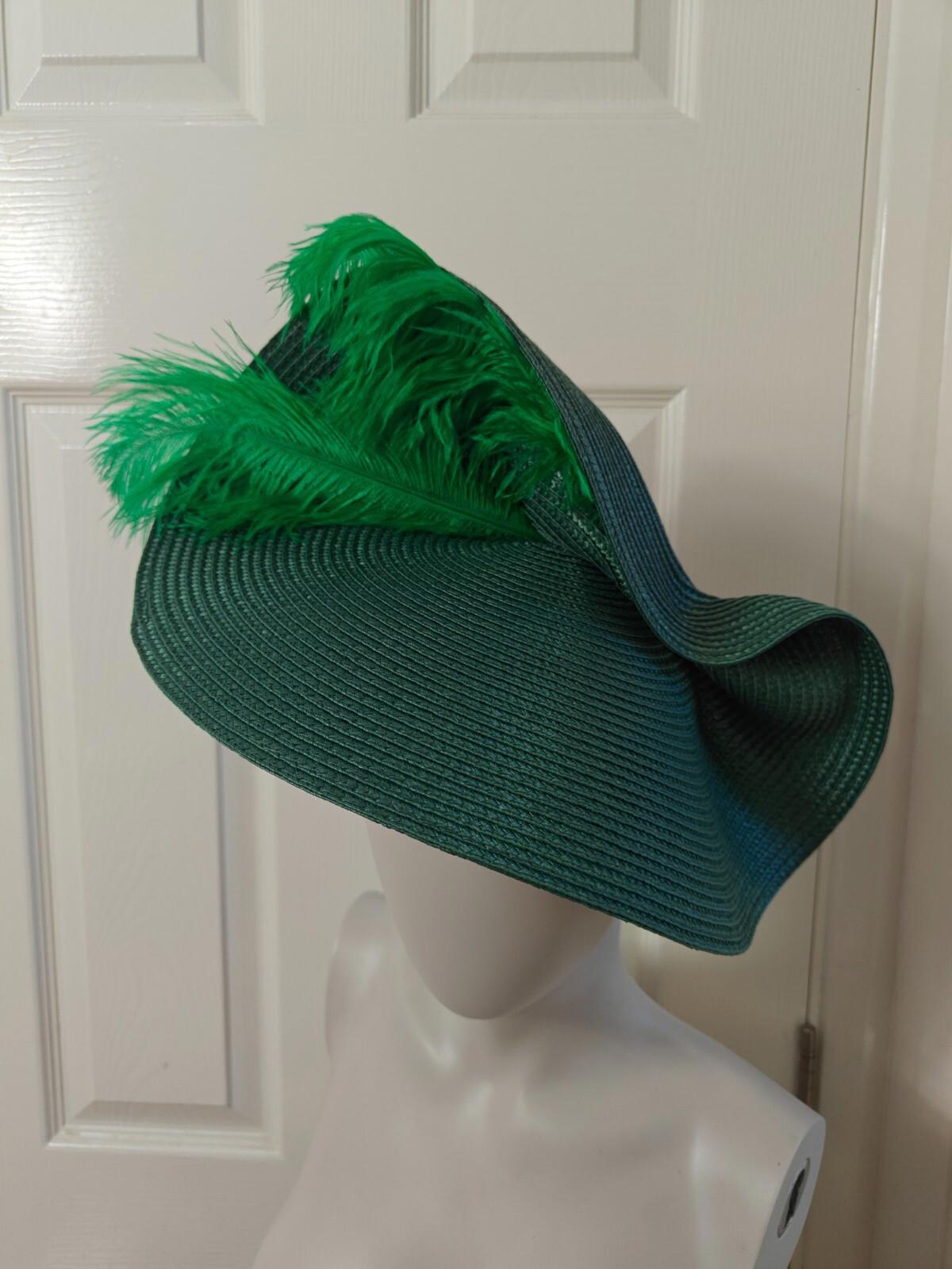 green large straw fascinator ostrich feather millinery headband wedding hat