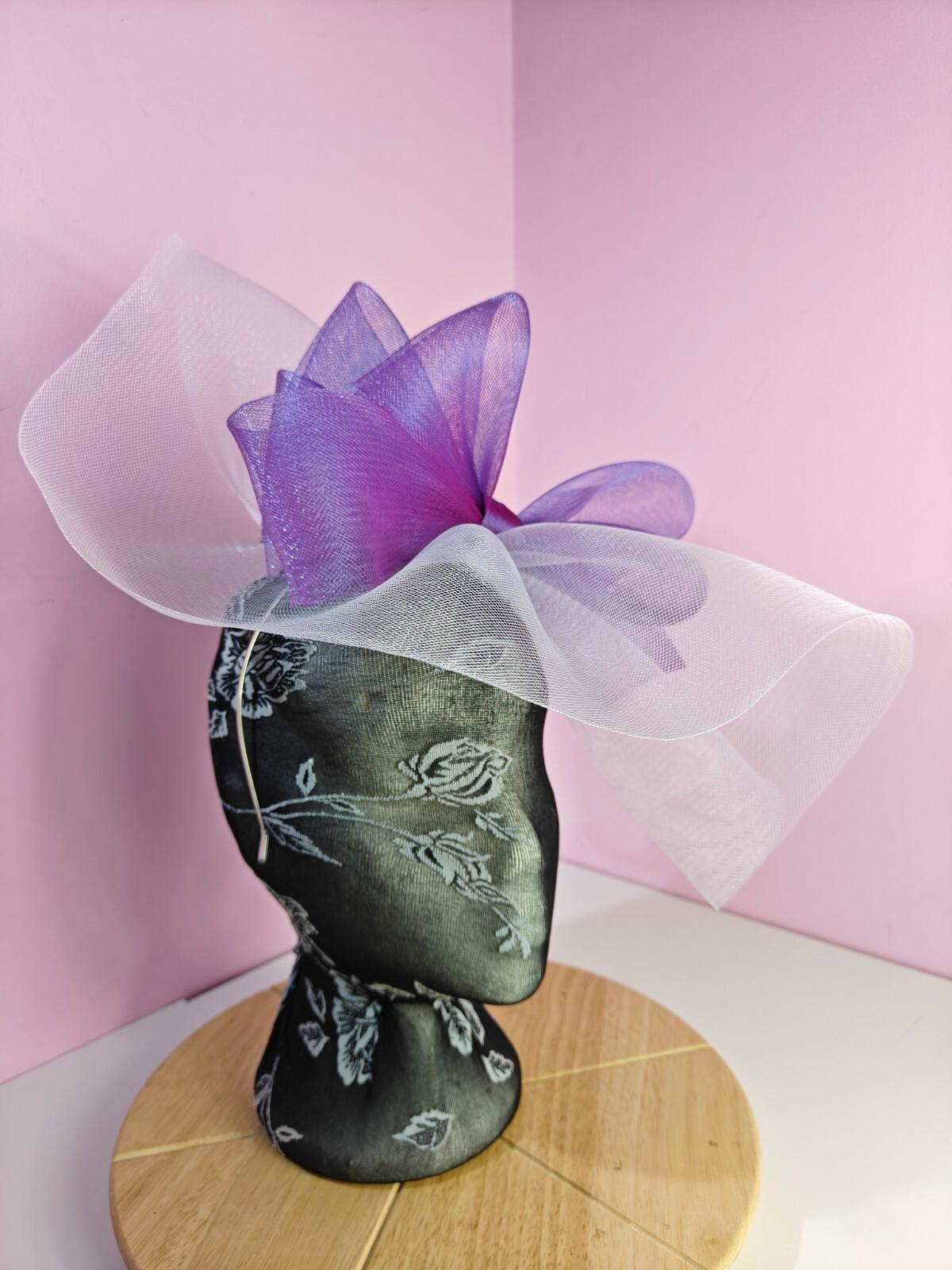white purple fascinator millinery headband derby wedding hat ascot race