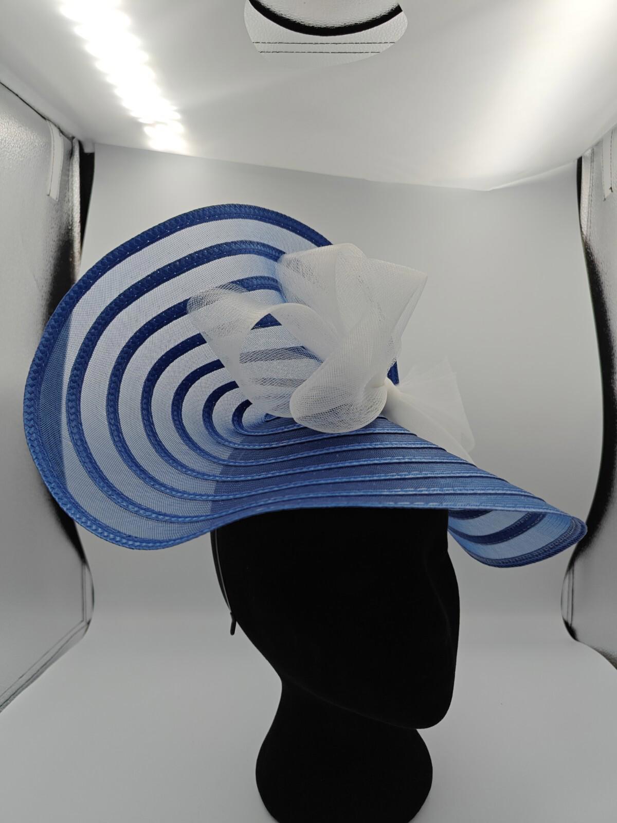 blue white bow straw fascinator millinery burlesque headband wedding hat