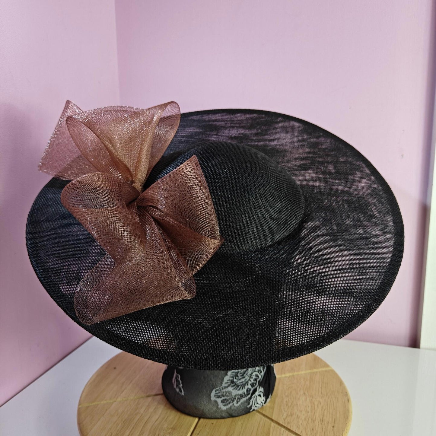 black brown large fascinator wedding hat Kentucky Derby Royal Ascot bow
