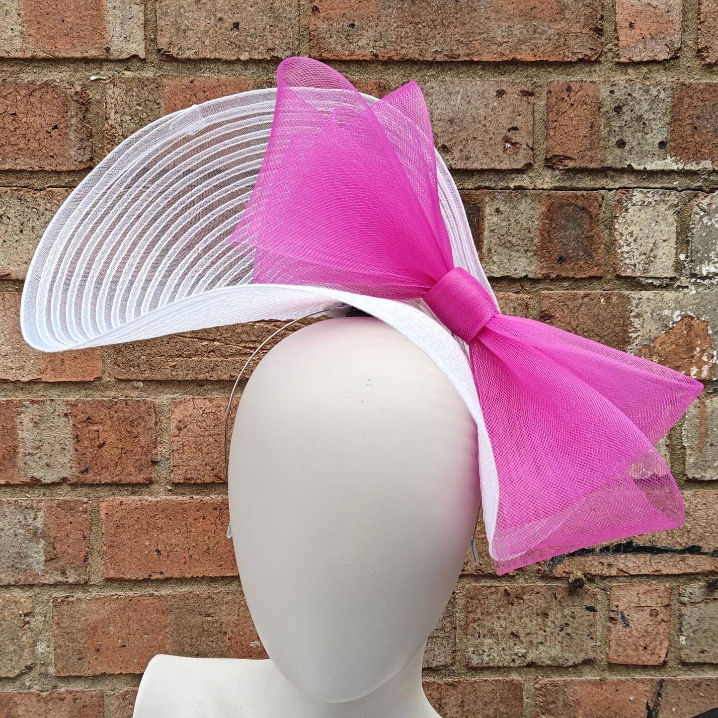 white dark pink bow crinoline fascinator millinery headband wedding hat party cosplay