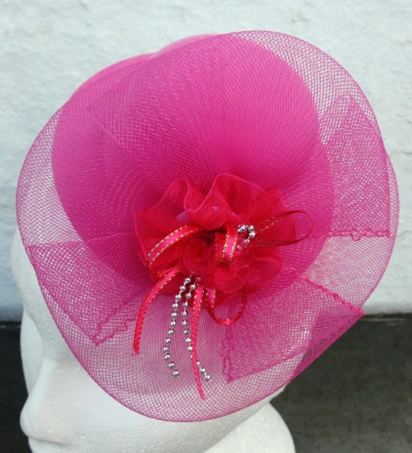 pink netting flower mini top hat fascinator millinery burlesque weddinng party