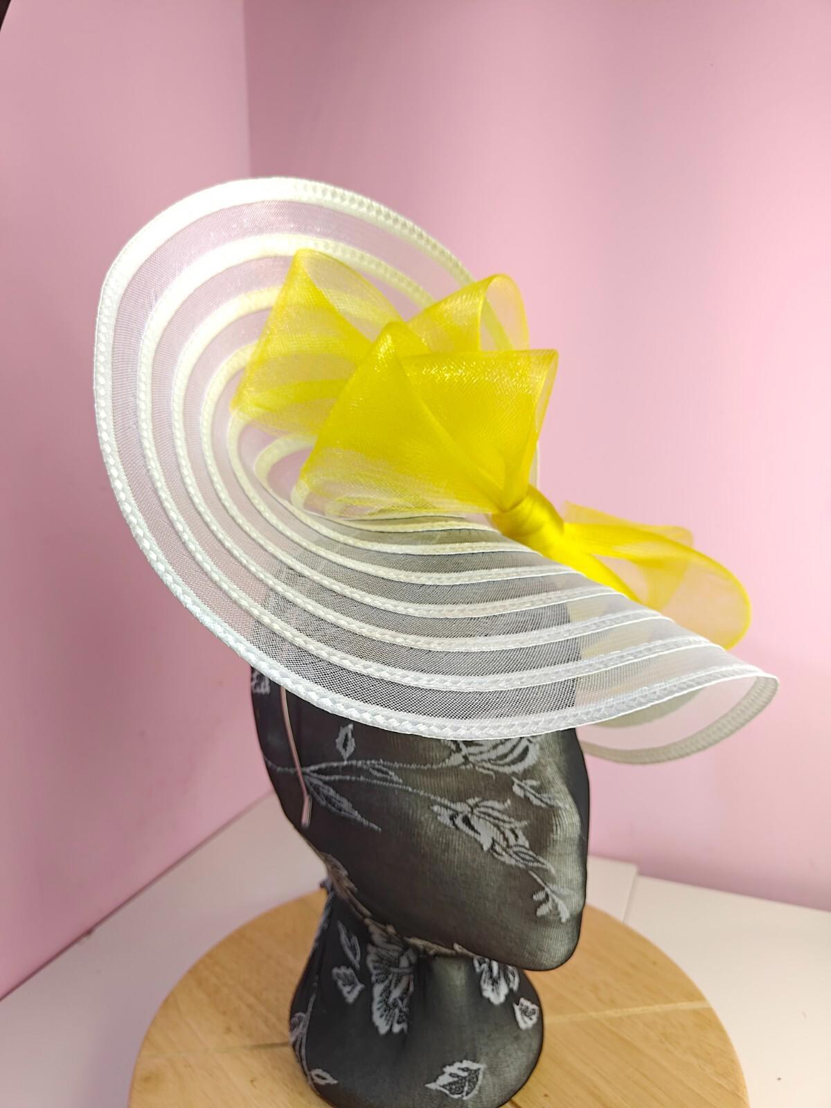 white yellow bow fascinator millinery wedding hat Kentucky Derby Royal Ascot