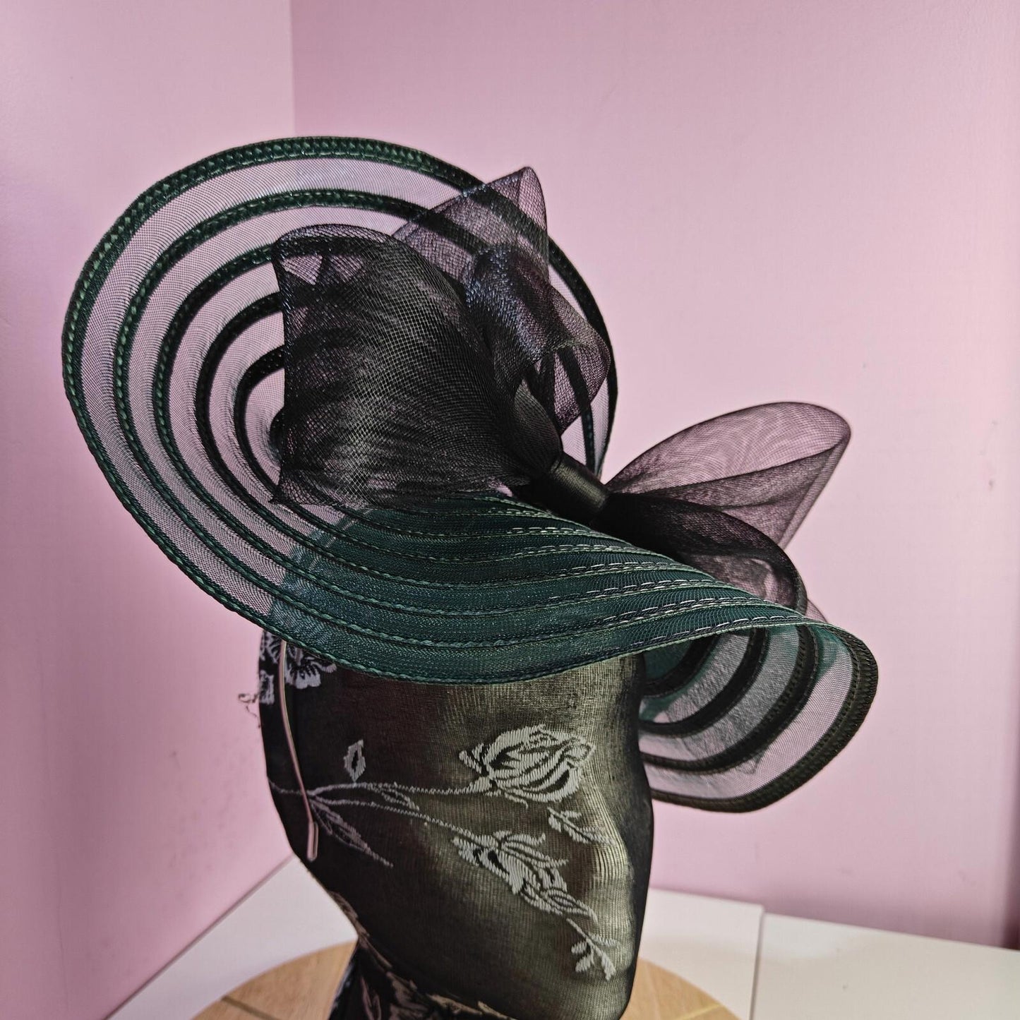green black bow fascinator millinery wedding hat Kentucky Derby Royal Ascot