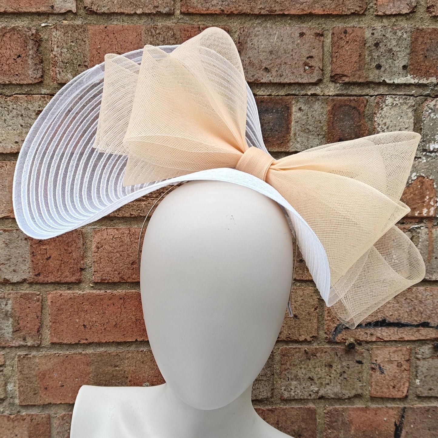 white nude peach bow crinoline fascinator millinery headband wedding hat party cosplay