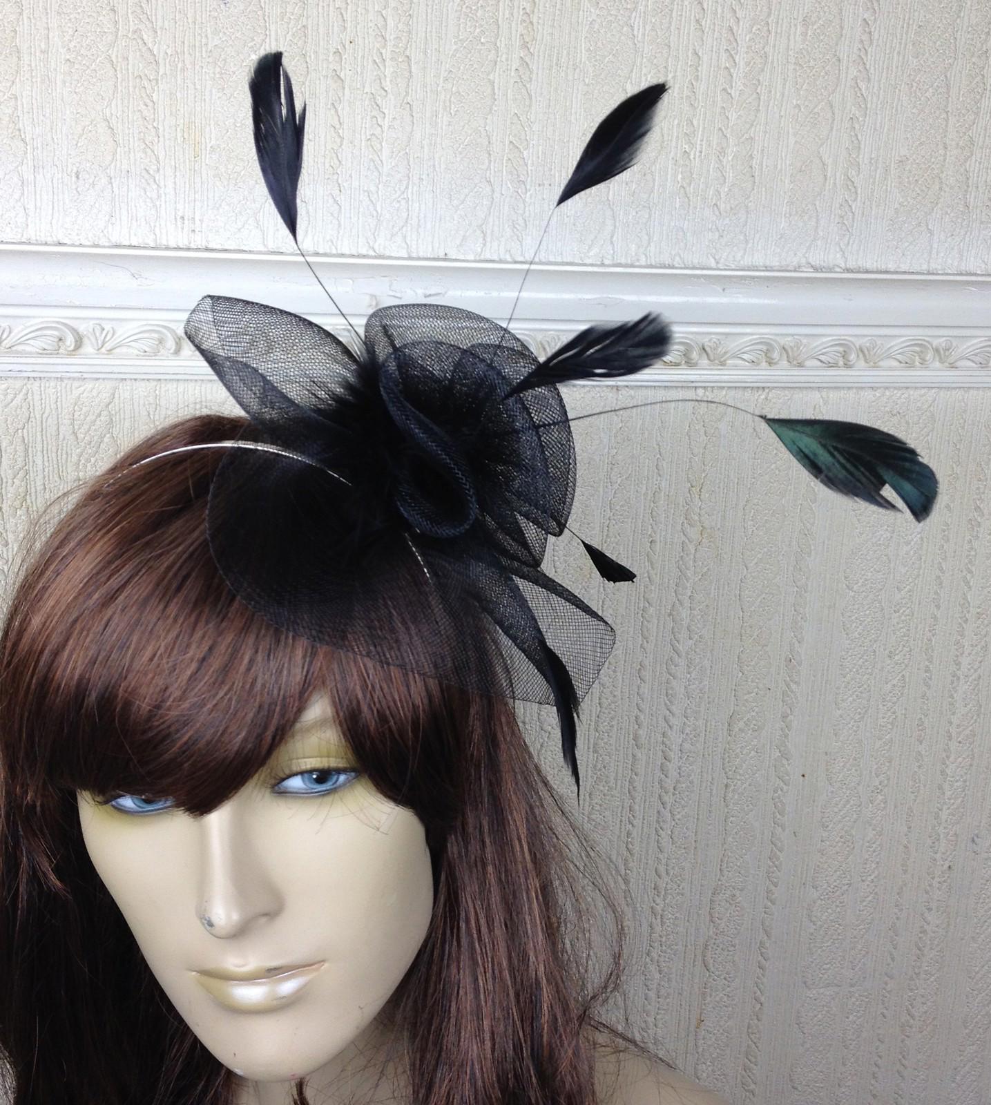 black netting feather hair headband fascinator millinery wedding hat ascot