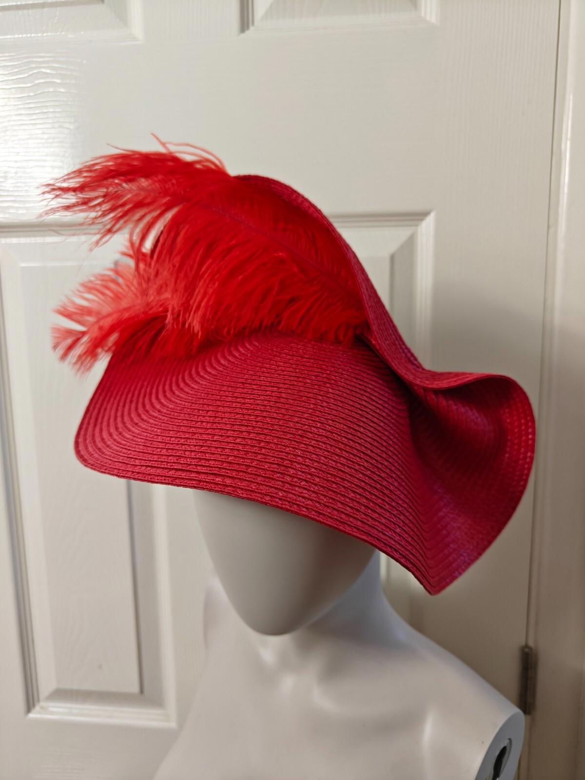 red large straw fascinator ostrich feather millinery headband wedding hat