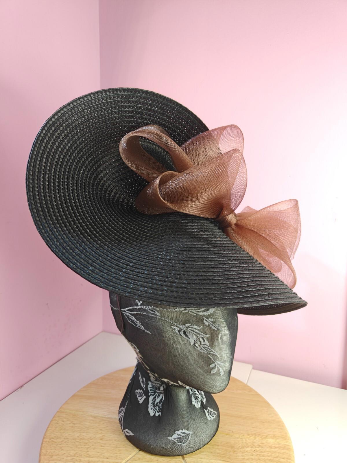 black brown large straw fascinator wedding hat Kentucky Derby Royal Ascot