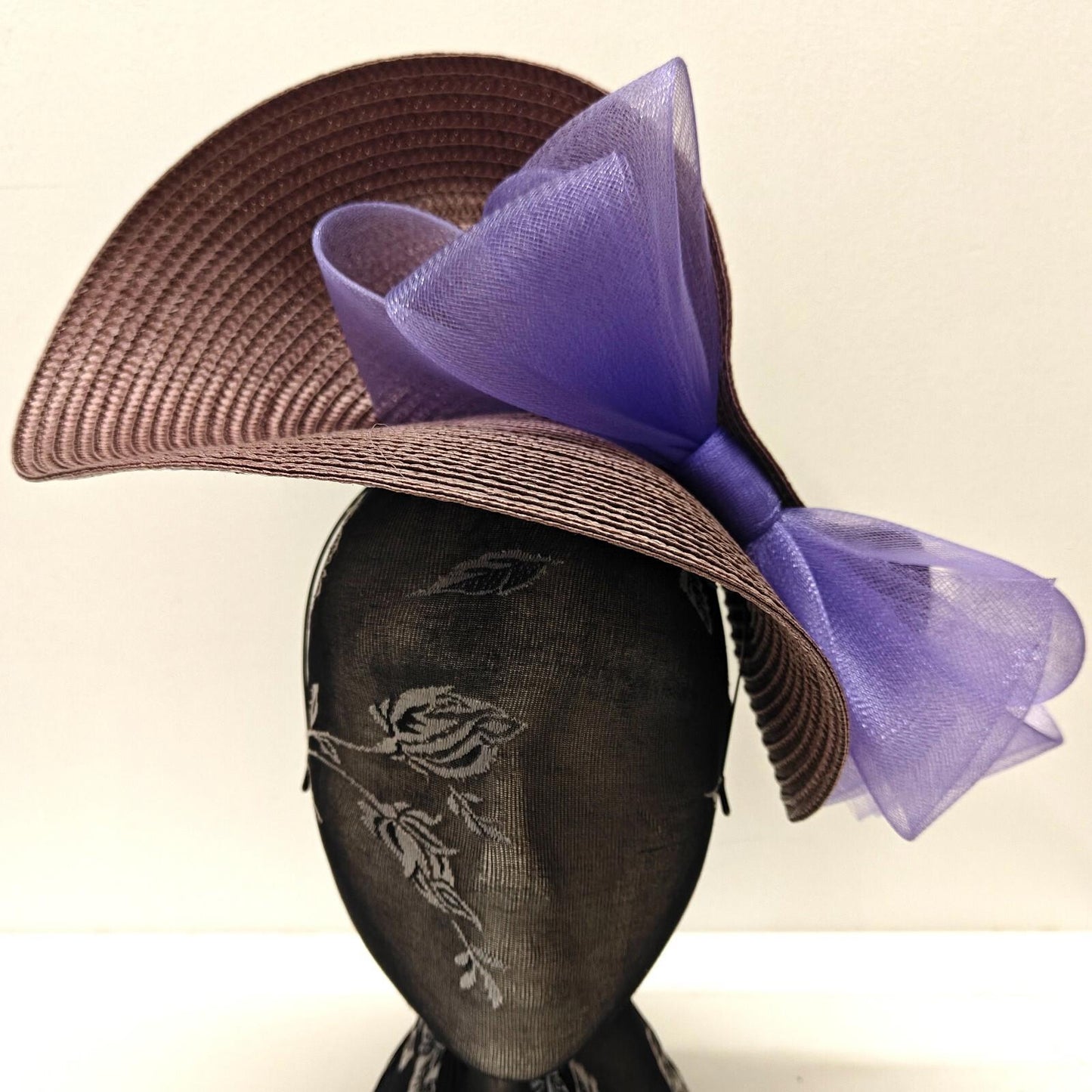 purple large straw fascinator millinery burlesque headband wedding hat bow