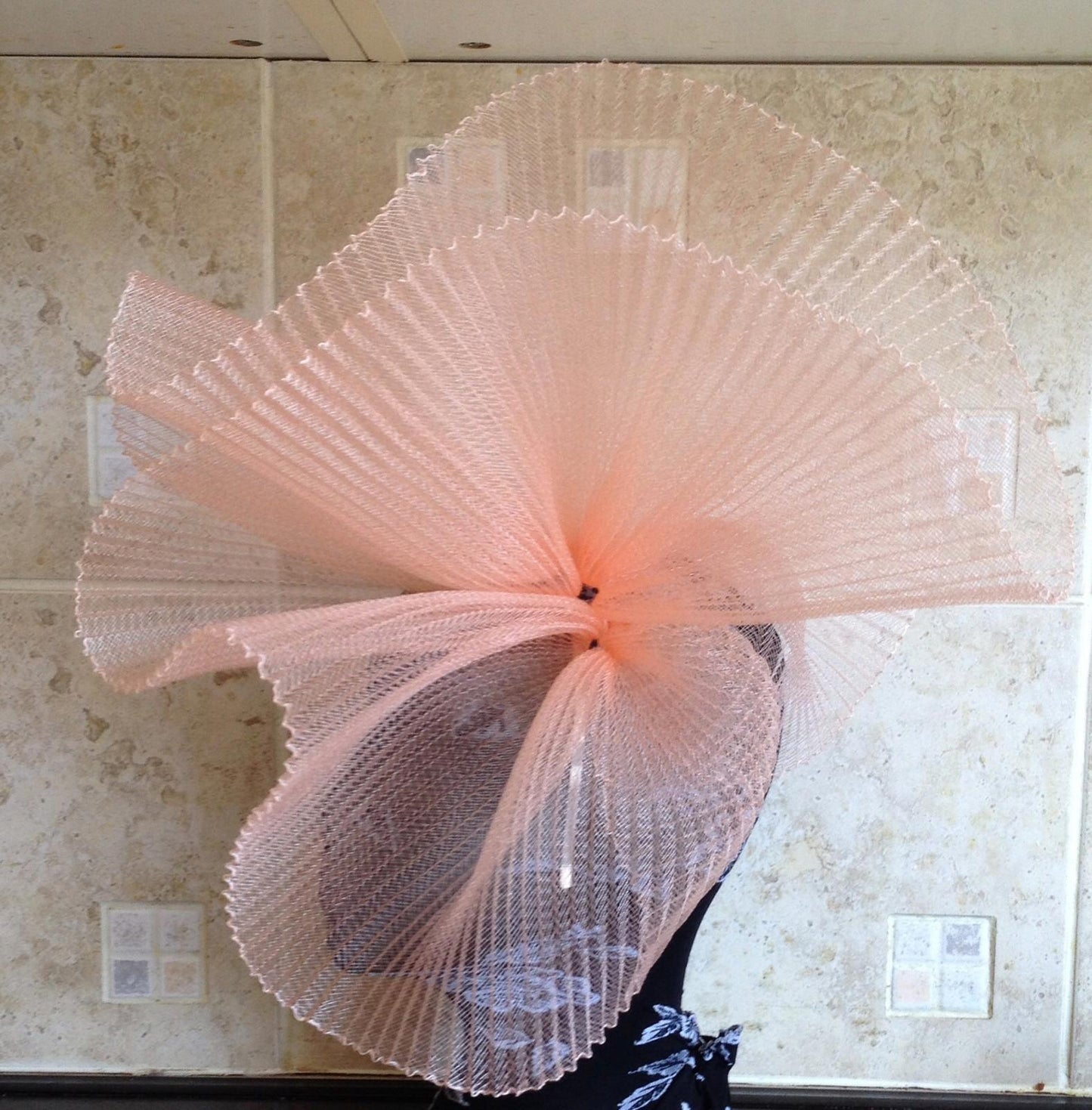 Peach coral nude fascinator millinery burlesque wedding hat ascot race bridal x
