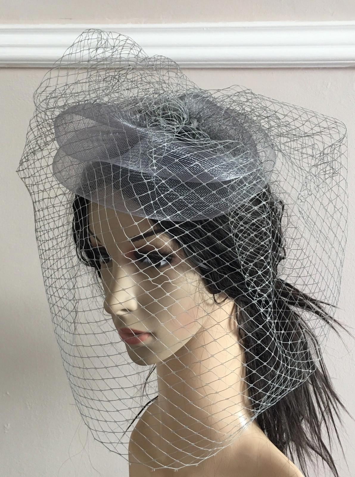 grey french veil veiling fascinator wedding bridal hair clip hat race ascot
