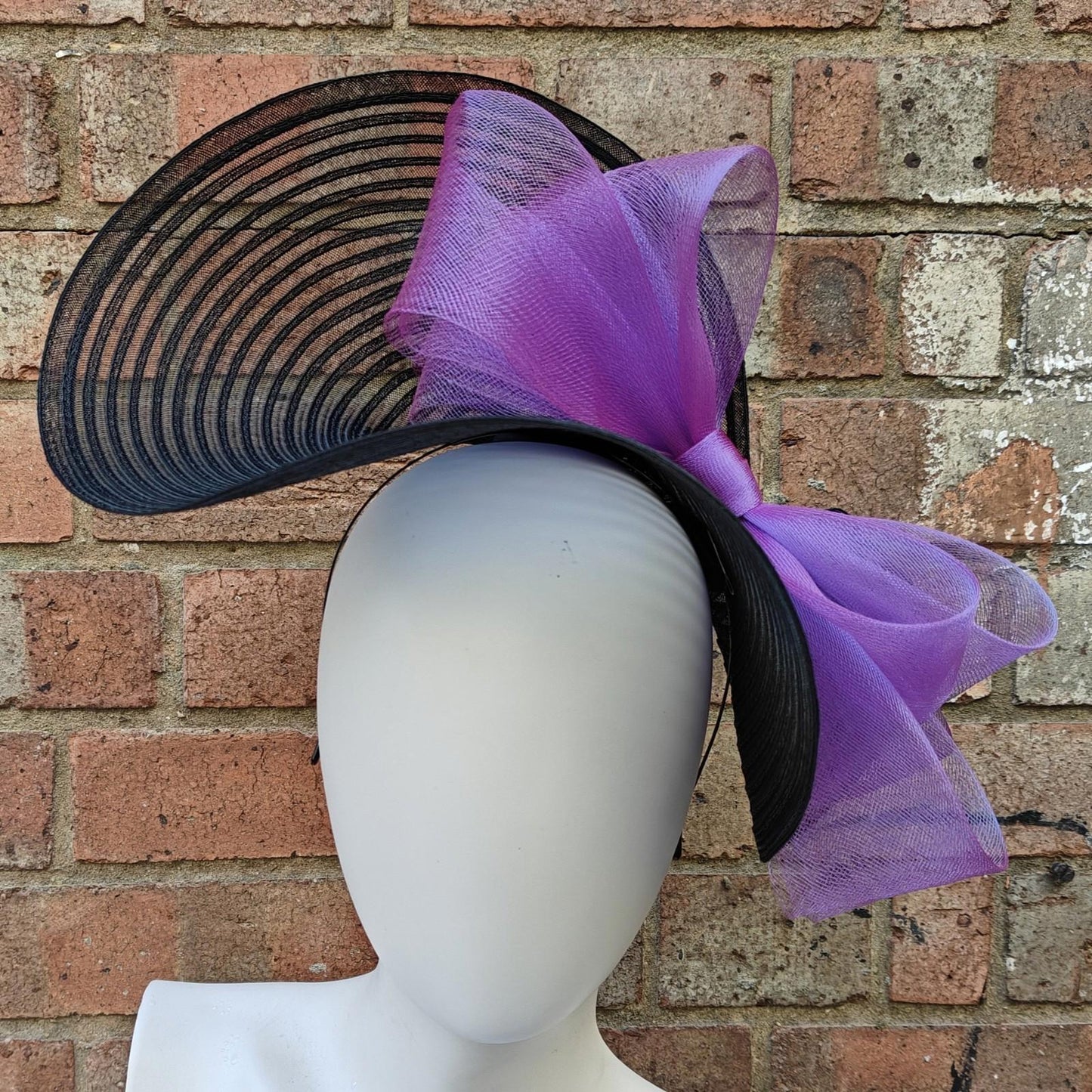 black purple bow crinoline fascinator millinery headband wedding hat ascot