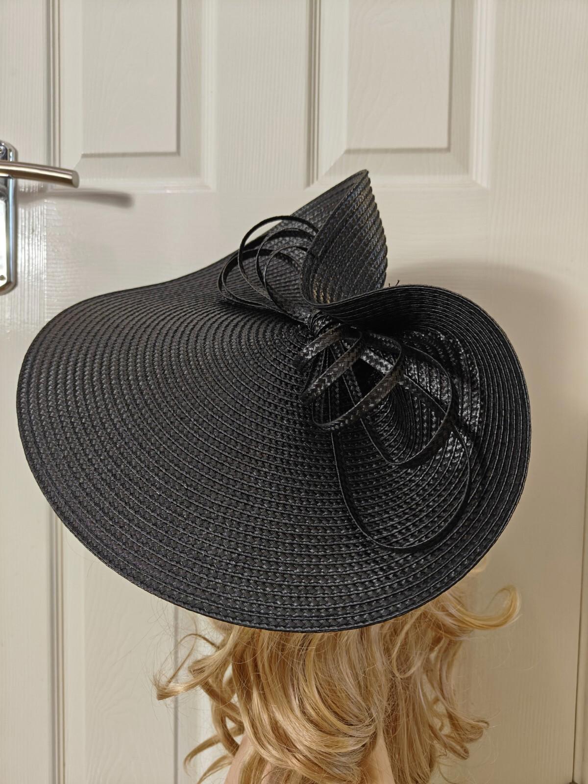 black large straw fascinator millinery burlesque headband wedding hat