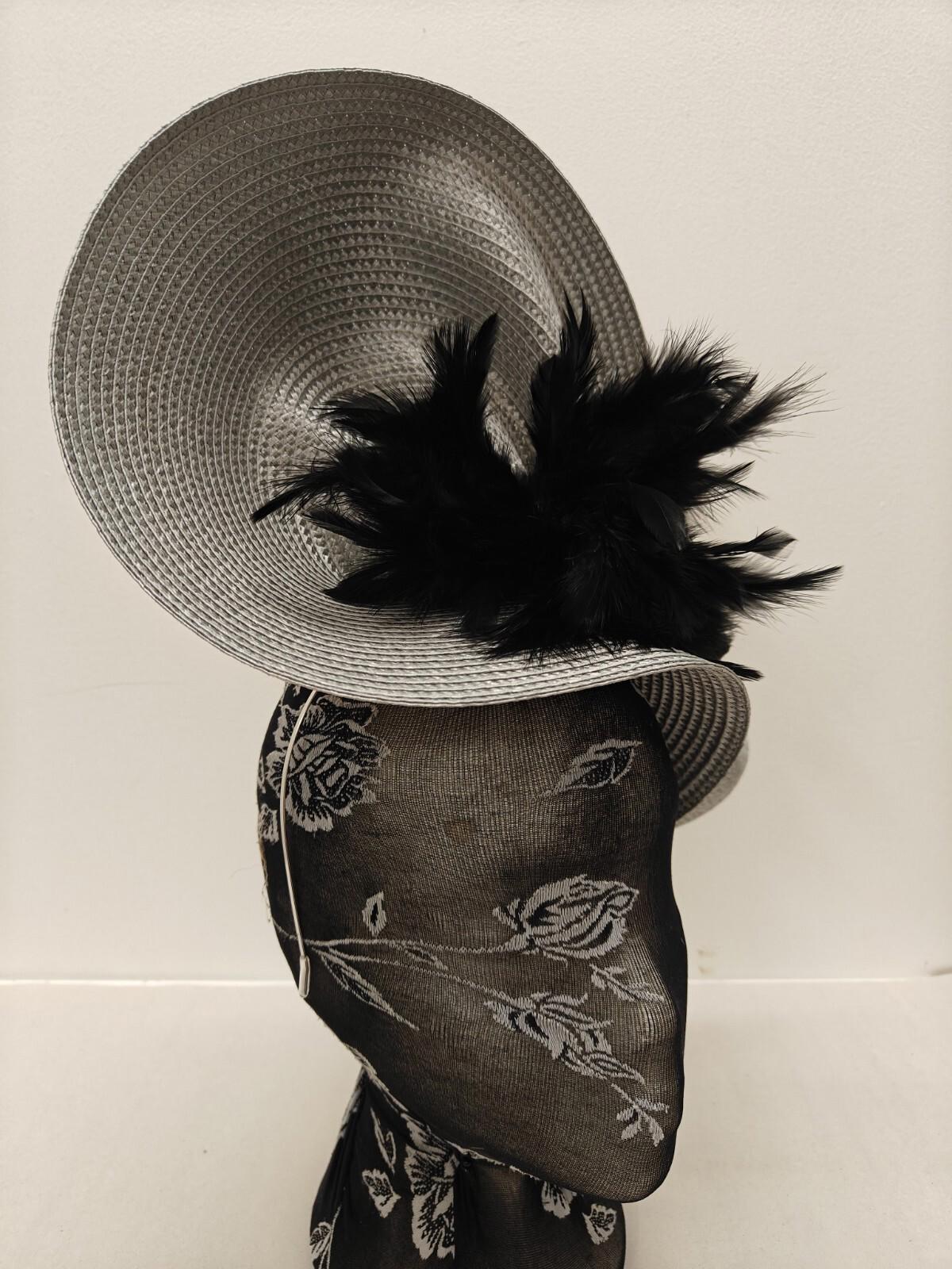 grey black flower large straw fascinator millinery burlesque headband wedding