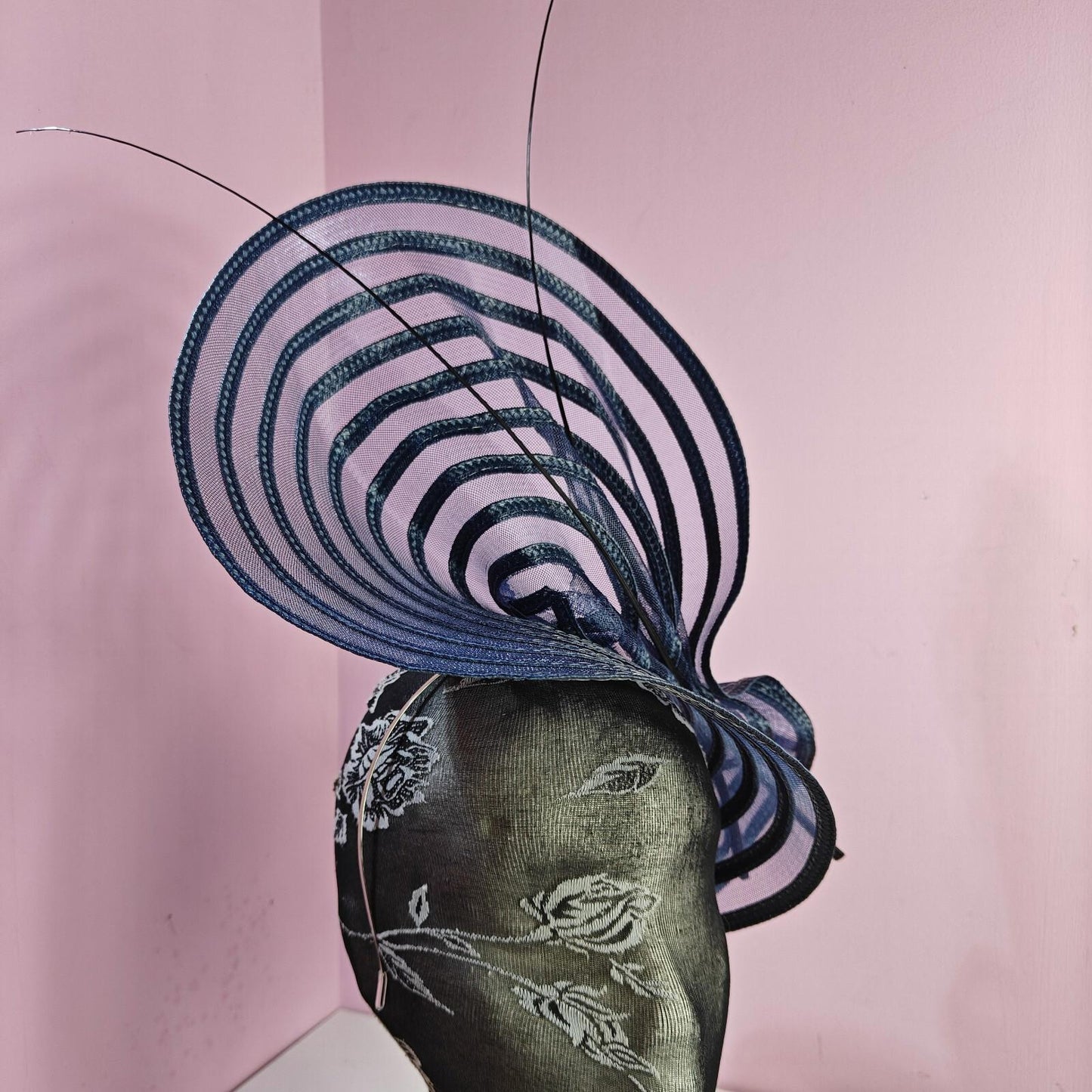 navy blue ostrich quill spine fascinator wedding hat Kentucky Derby Royal Ascot