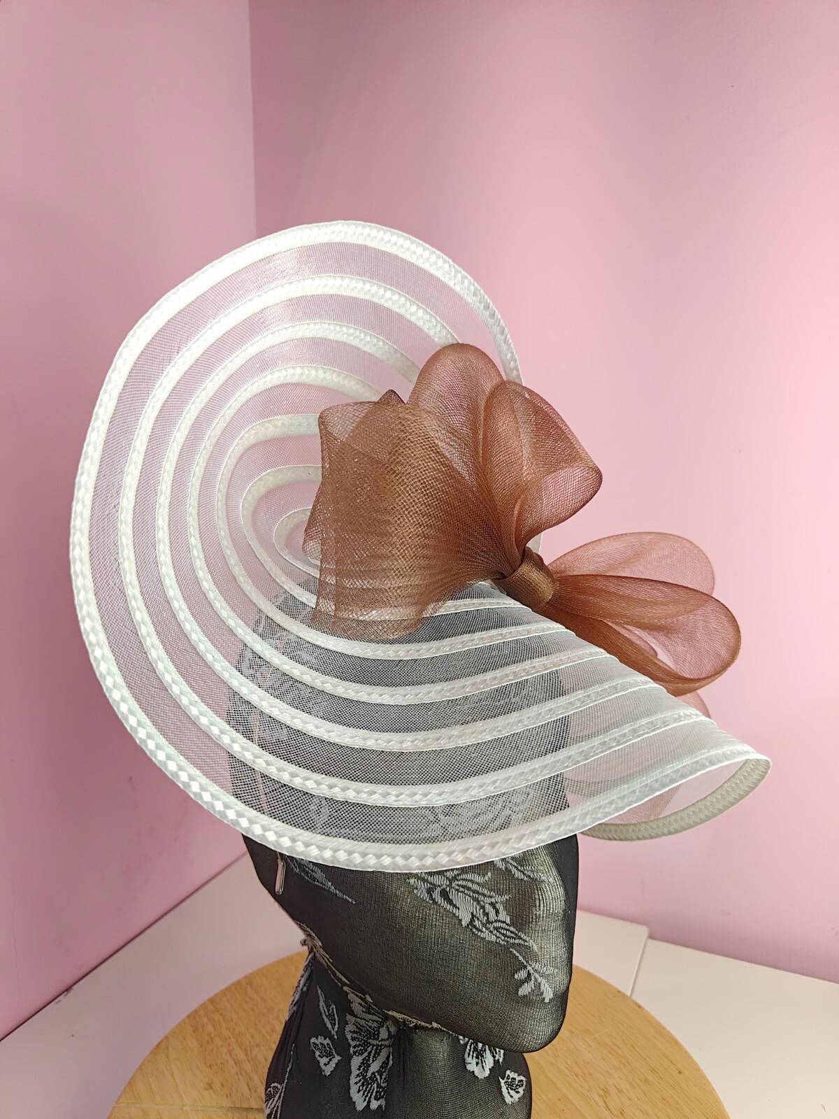 white brown bow fascinator millinery wedding hat Kentucky Derby Royal Ascot