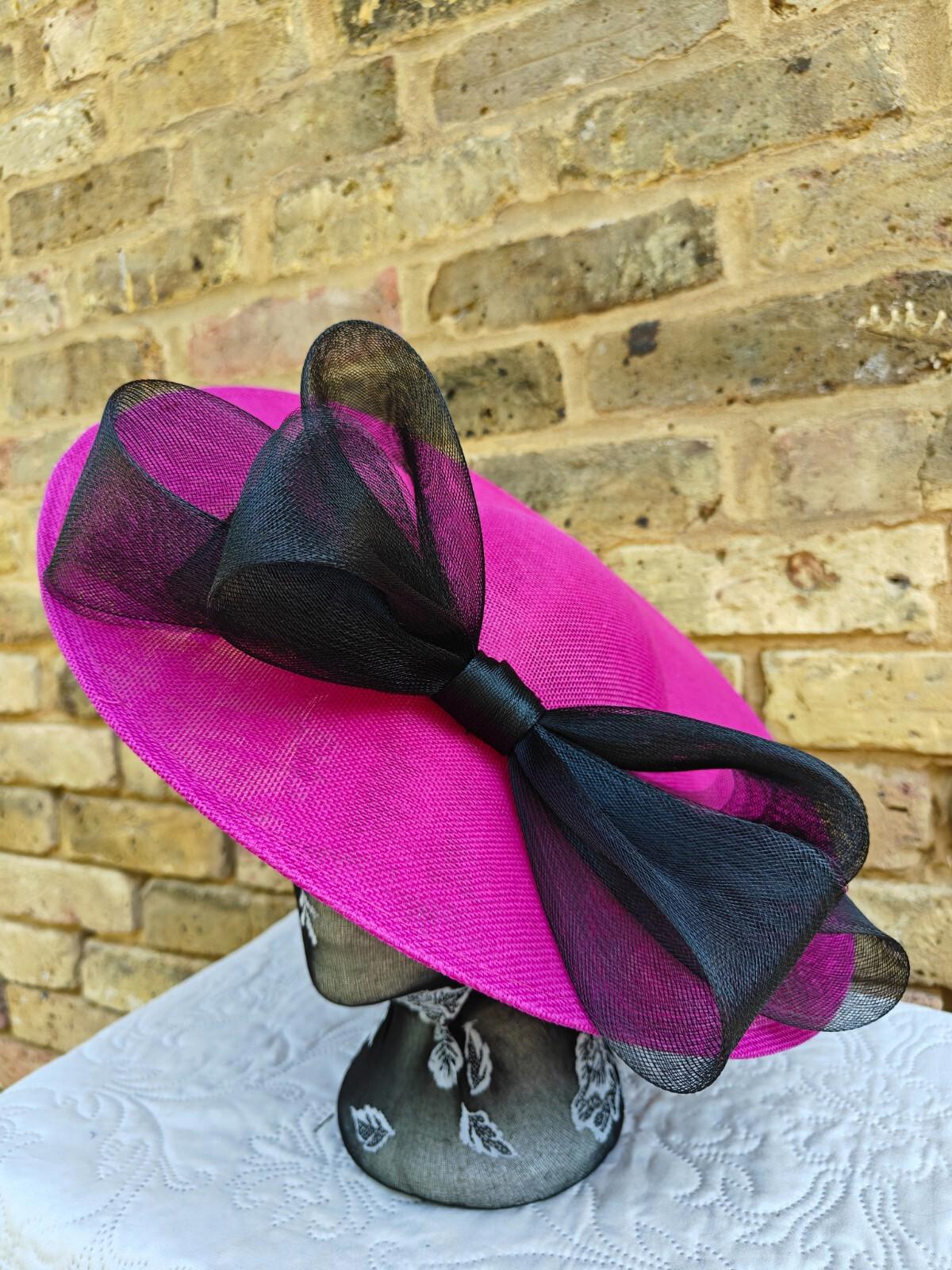 pink black large fascinator wedding hat Kentucky Derby Royal Ascot bow