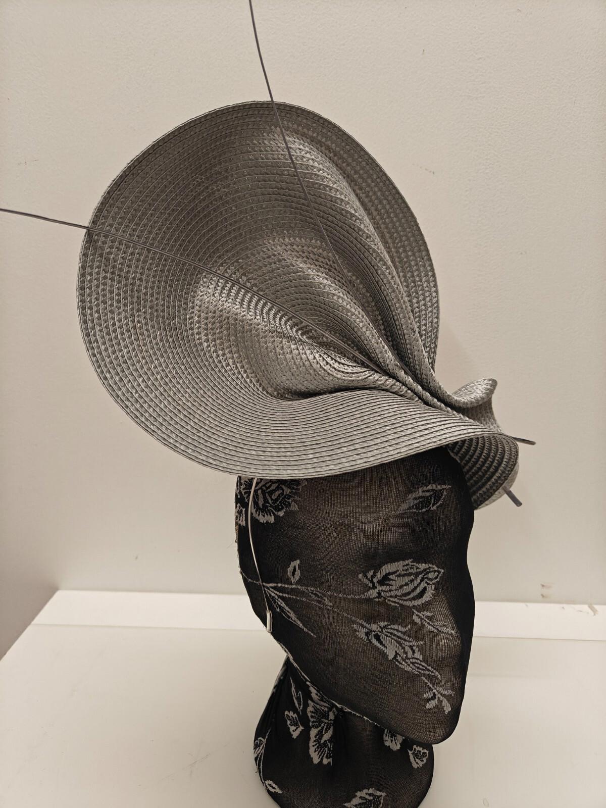 grey large straw fascinator ostrich quill spine millinery headband wedding hat