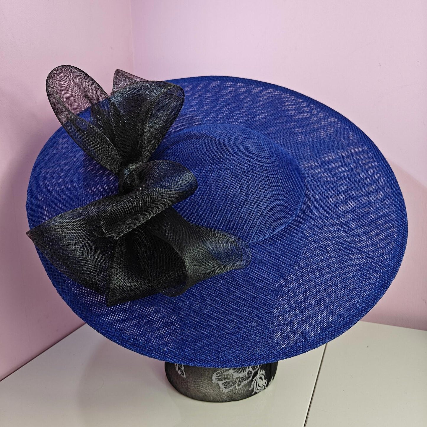 blue black large fascinator headband wedding hat Kentucky Derby Royal Ascot bow