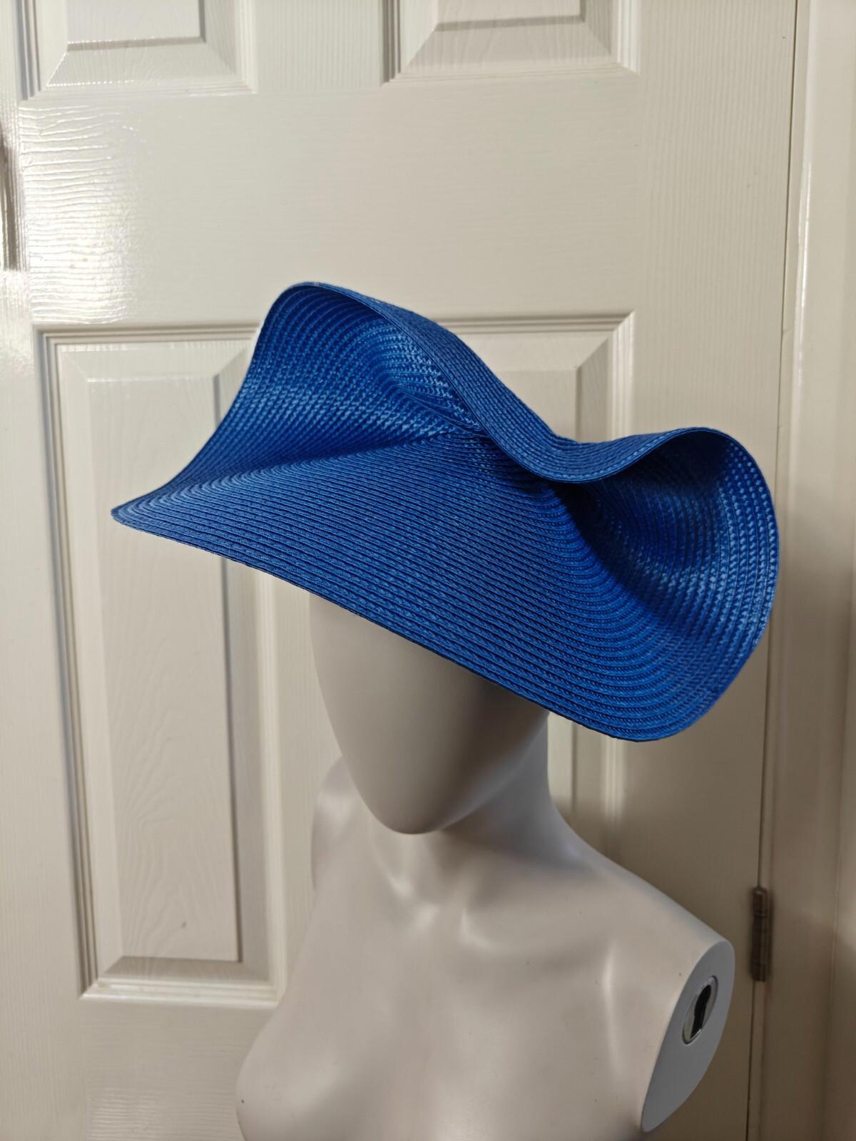 blue large straw fascinator millinery burlesque headband wedding hat
