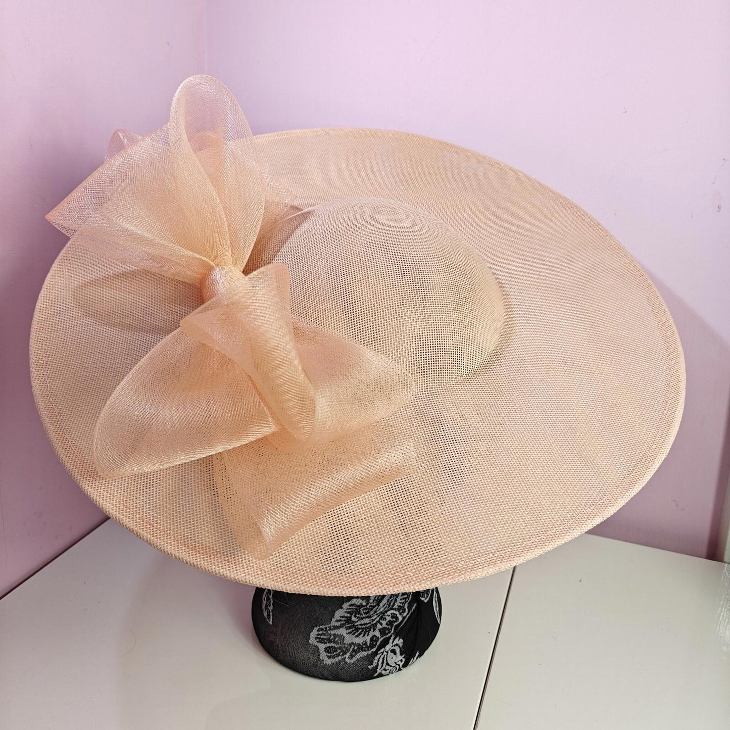 peach pink large fascinator headband wedding hat Kentucky Derby Royal Ascot bow