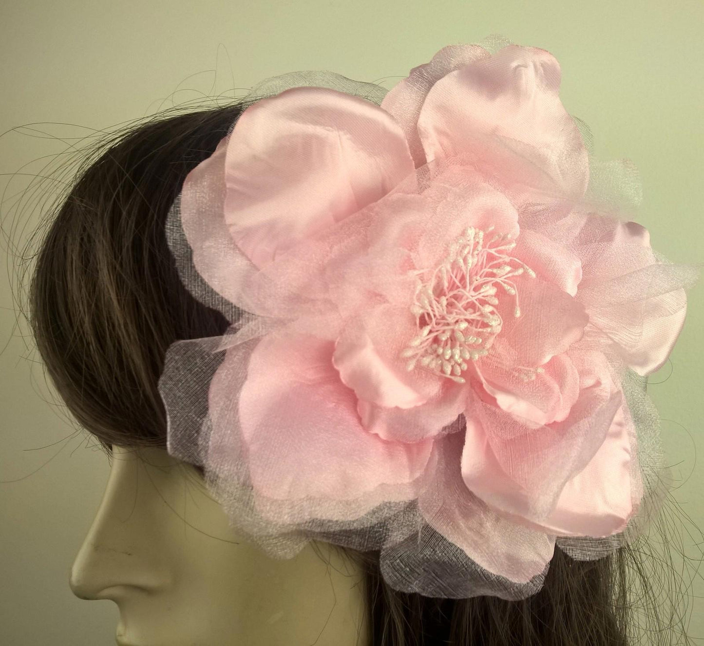 baby pink satin flower fascinator millinery burlesque wedding hat bridal race x
