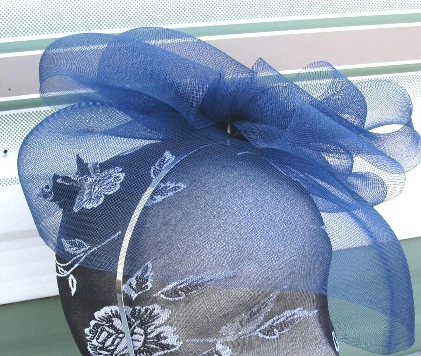 navy blue headband crin fascinator millinery hat wedding ascot