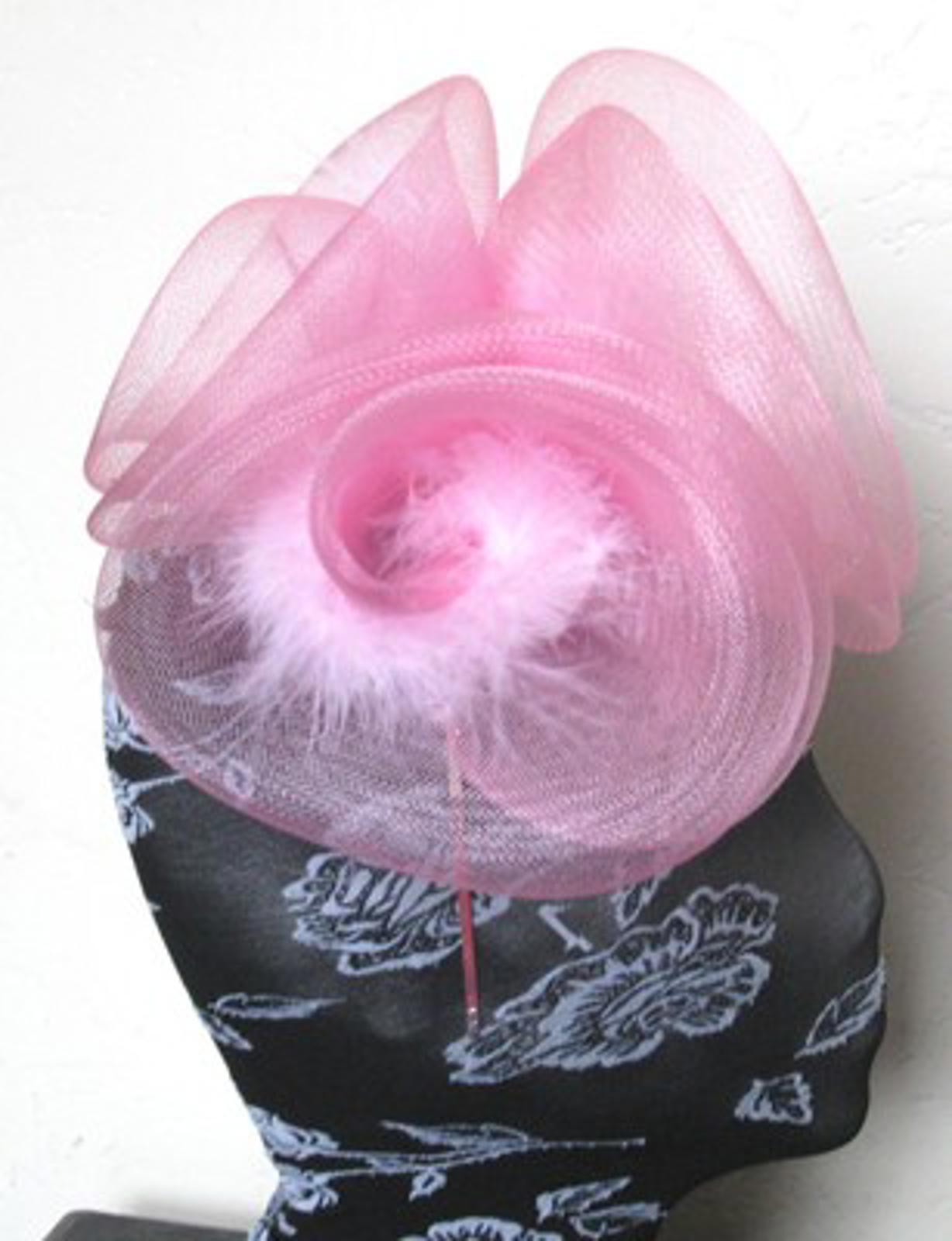 baby pink feather fascinator millinery burlesque headband wedding hat hair