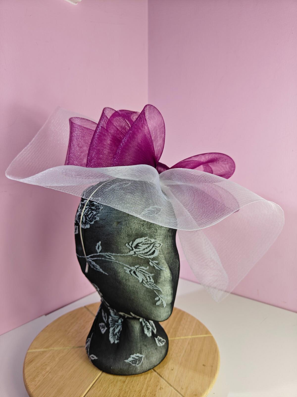 white purple pink fascinator millinery headband derby wedding hat ascot race