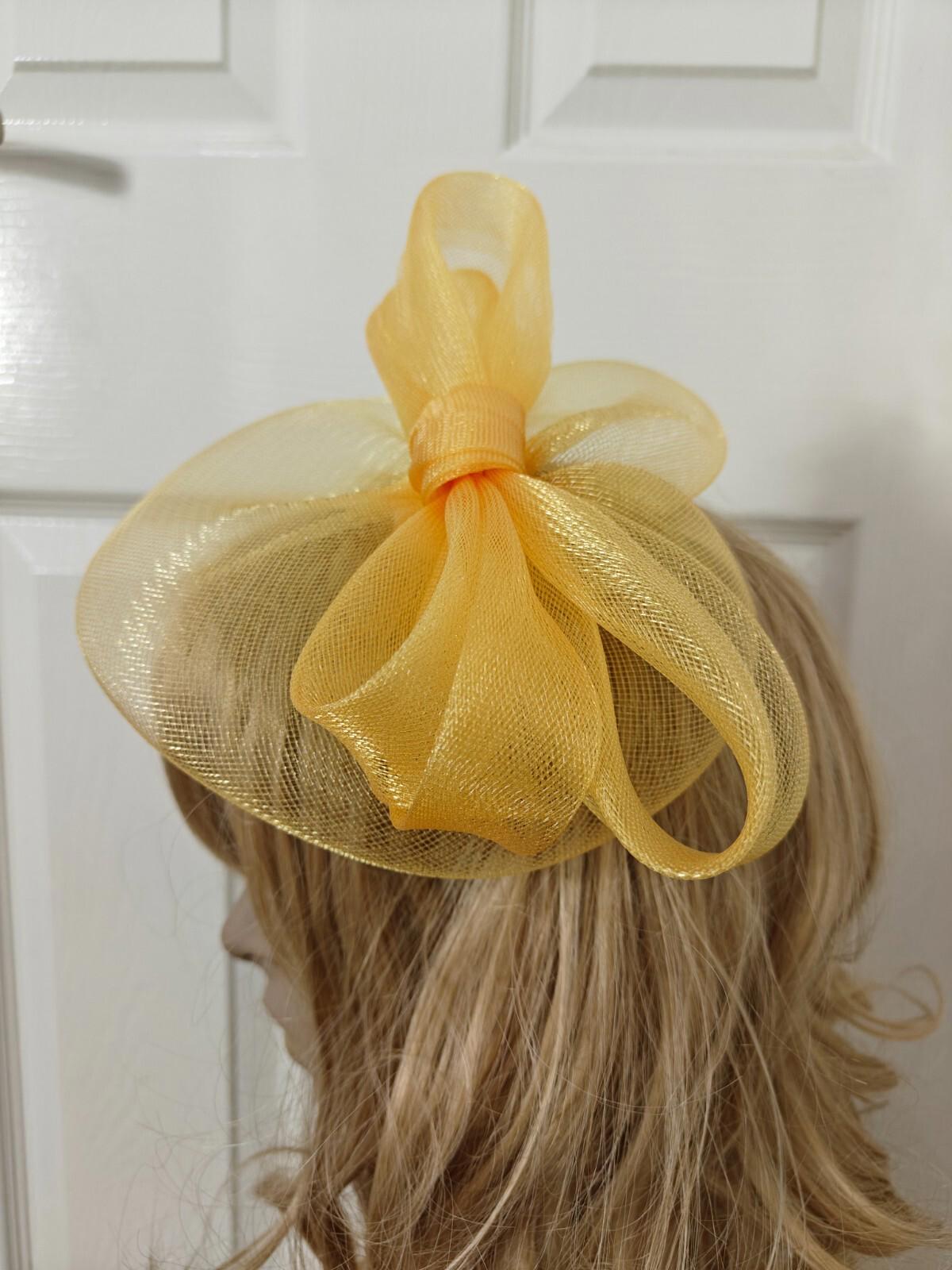 gold yellow fascinator millinery burlesque headband wedding hat ascot race