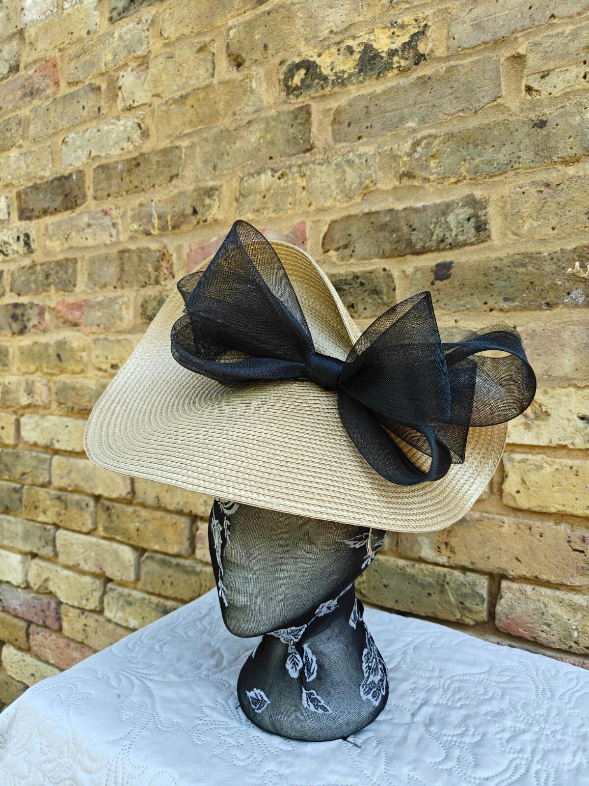 gold black large straw fascinator millinery headband wedding hat ascot