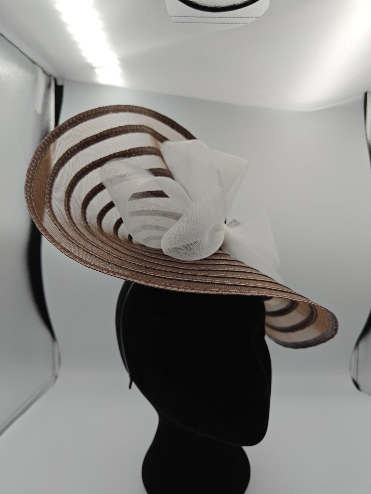 brown white bow straw fascinator millinery burlesque headband wedding hat