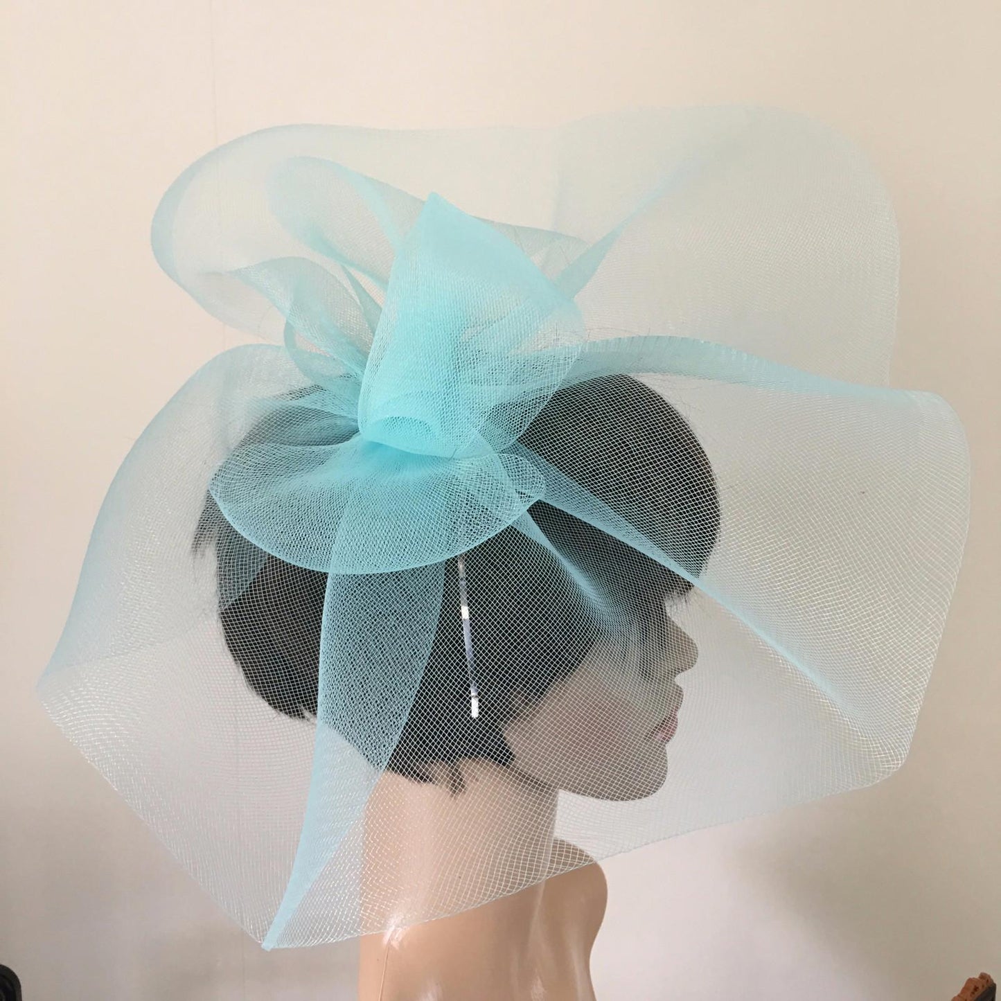 duck egg light pale baby blue feather headband fascinator millinery wedding