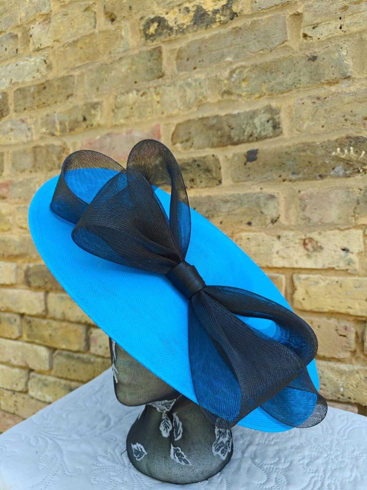 turquoise black large fascinator wedding hat Kentucky Derby Royal Ascot bow