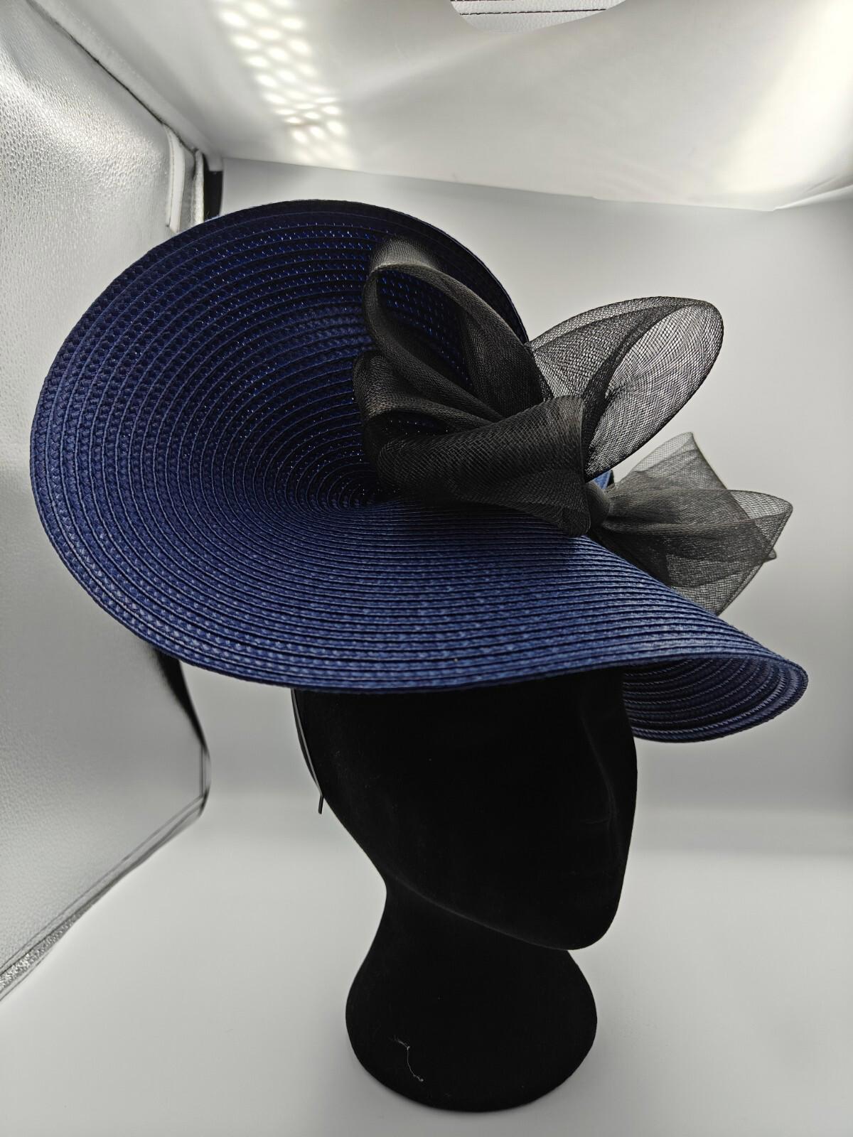 navy blue black straw fascinator millinery burlesque headband wedding hat bow