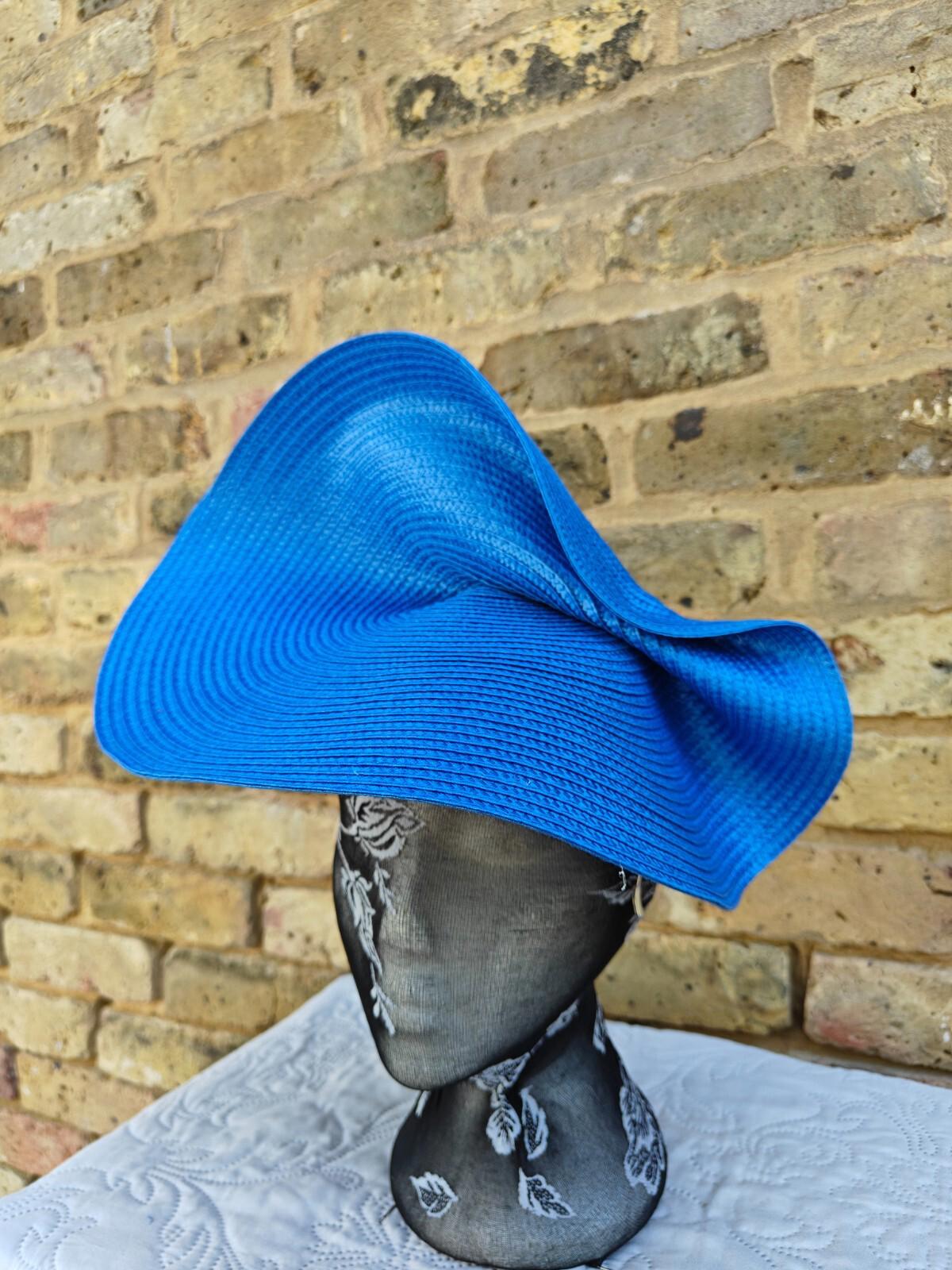 blue large straw fascinator millinery headband wedding hat ascot