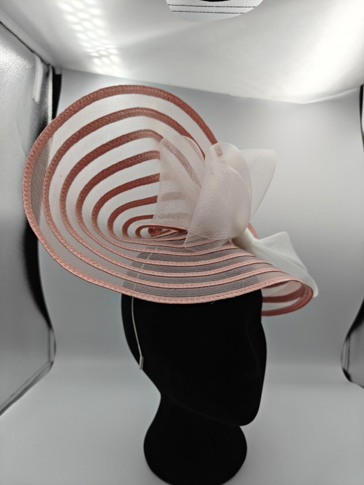 dusky pink white bow straw fascinator millinery burlesque headband wedding hat