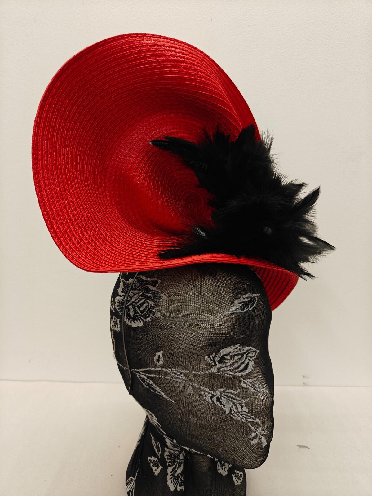 red black flower large straw fascinator millinery burlesque headband wedding hat