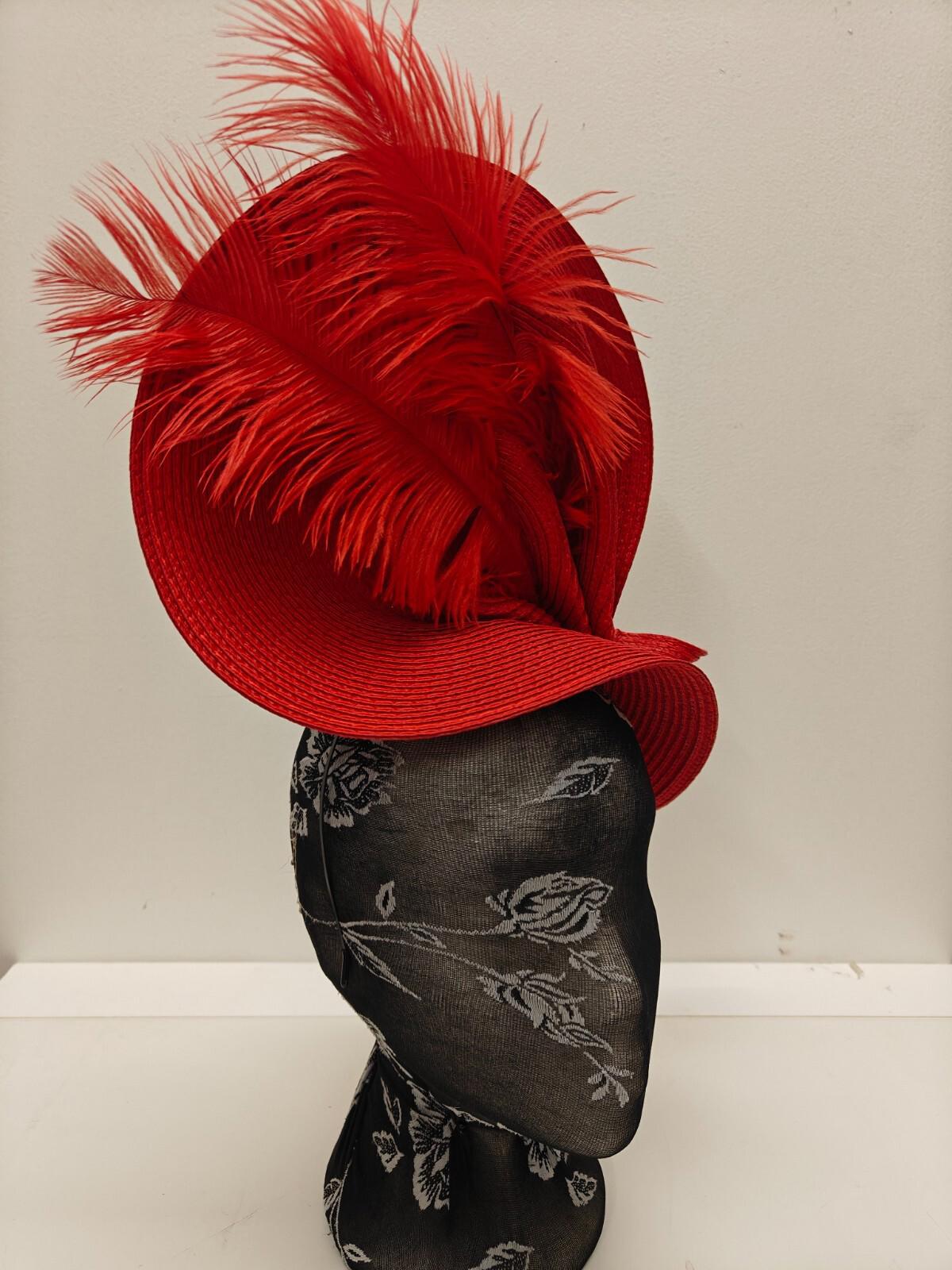 red large straw fascinator ostrich feather millinery headband wedding hat