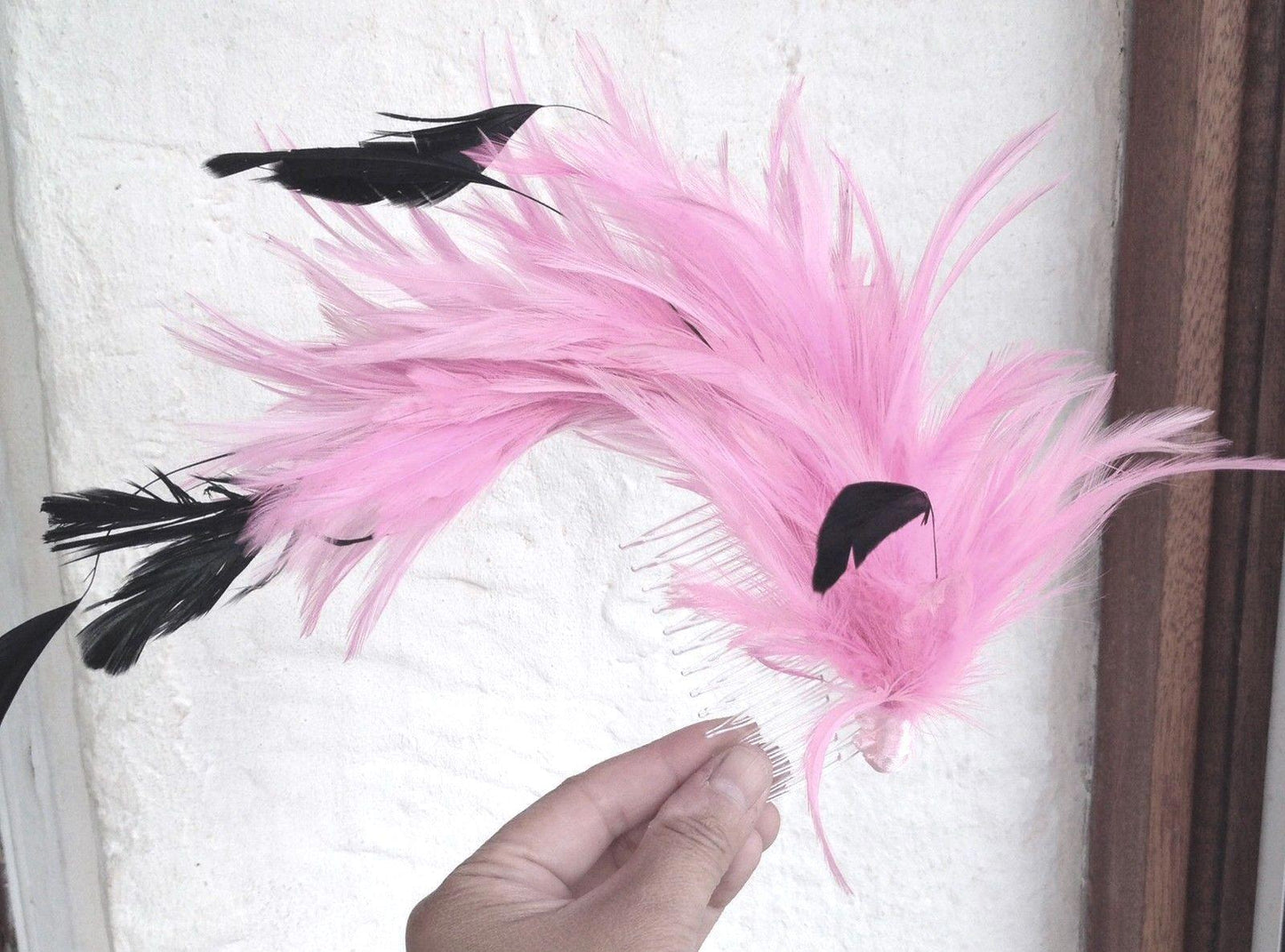 Pink feather comb fascinator millinery bridal wedding hat hair piece race