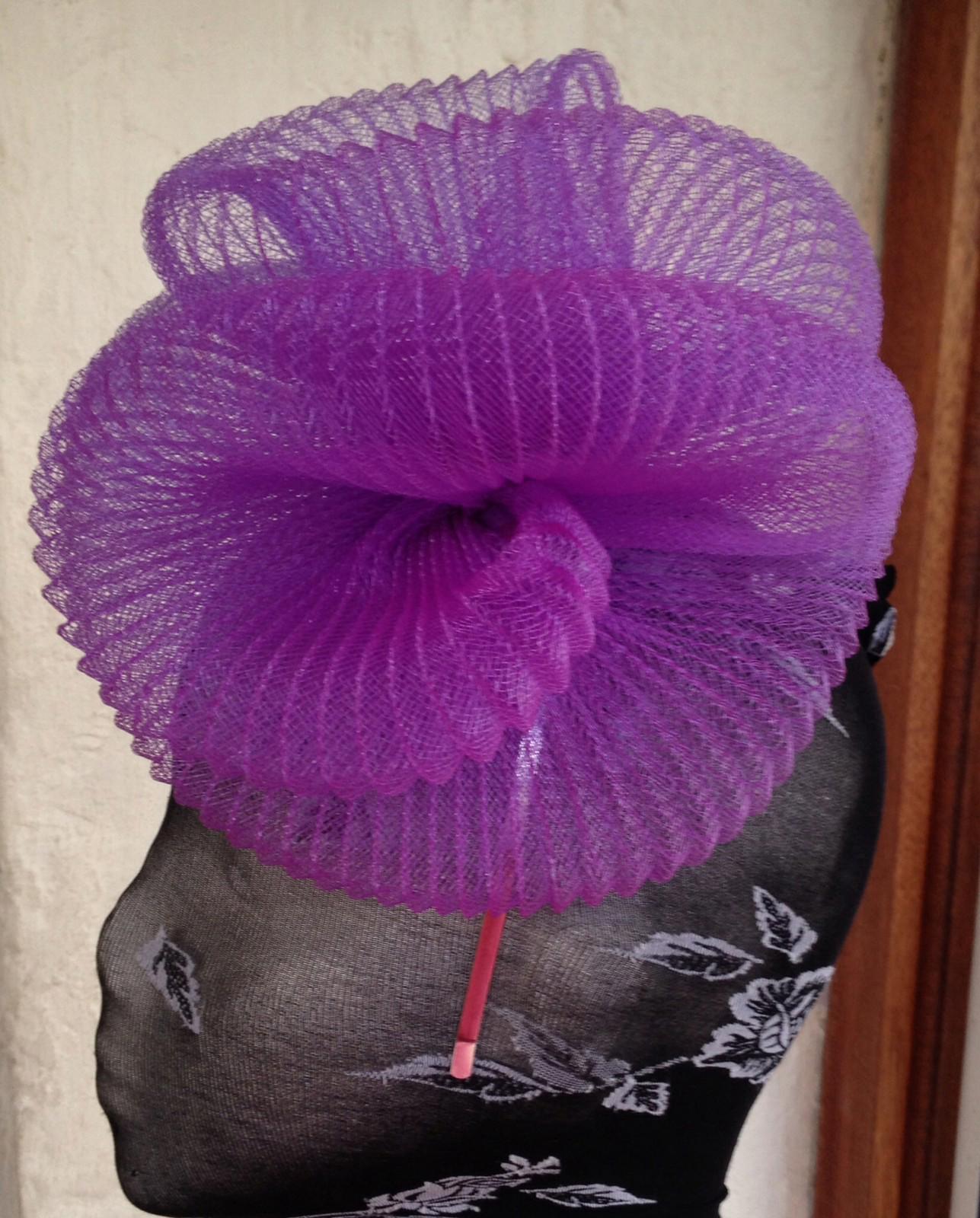 Purple fascinator millinery burlesque wedding hat hair piece ascot race bridal