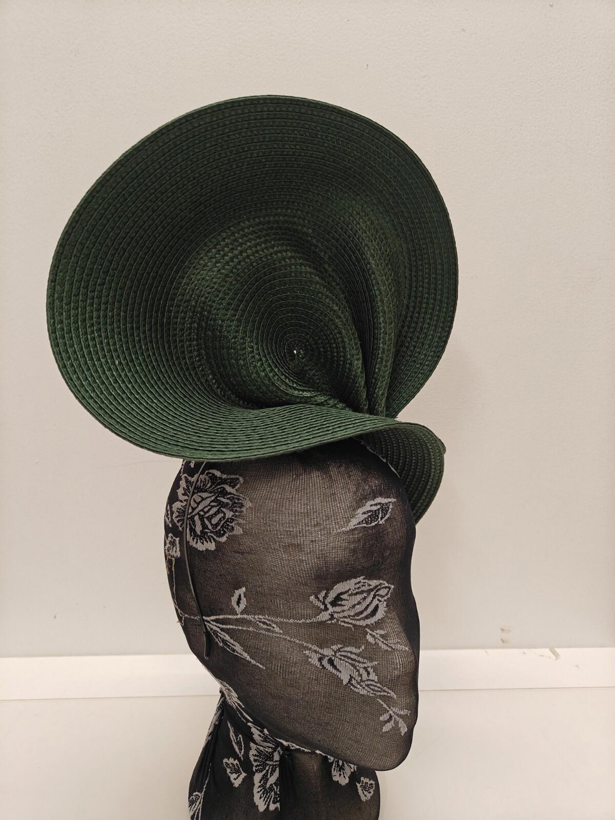 dark green large straw fascinator millinery burlesque headband wedding hat
