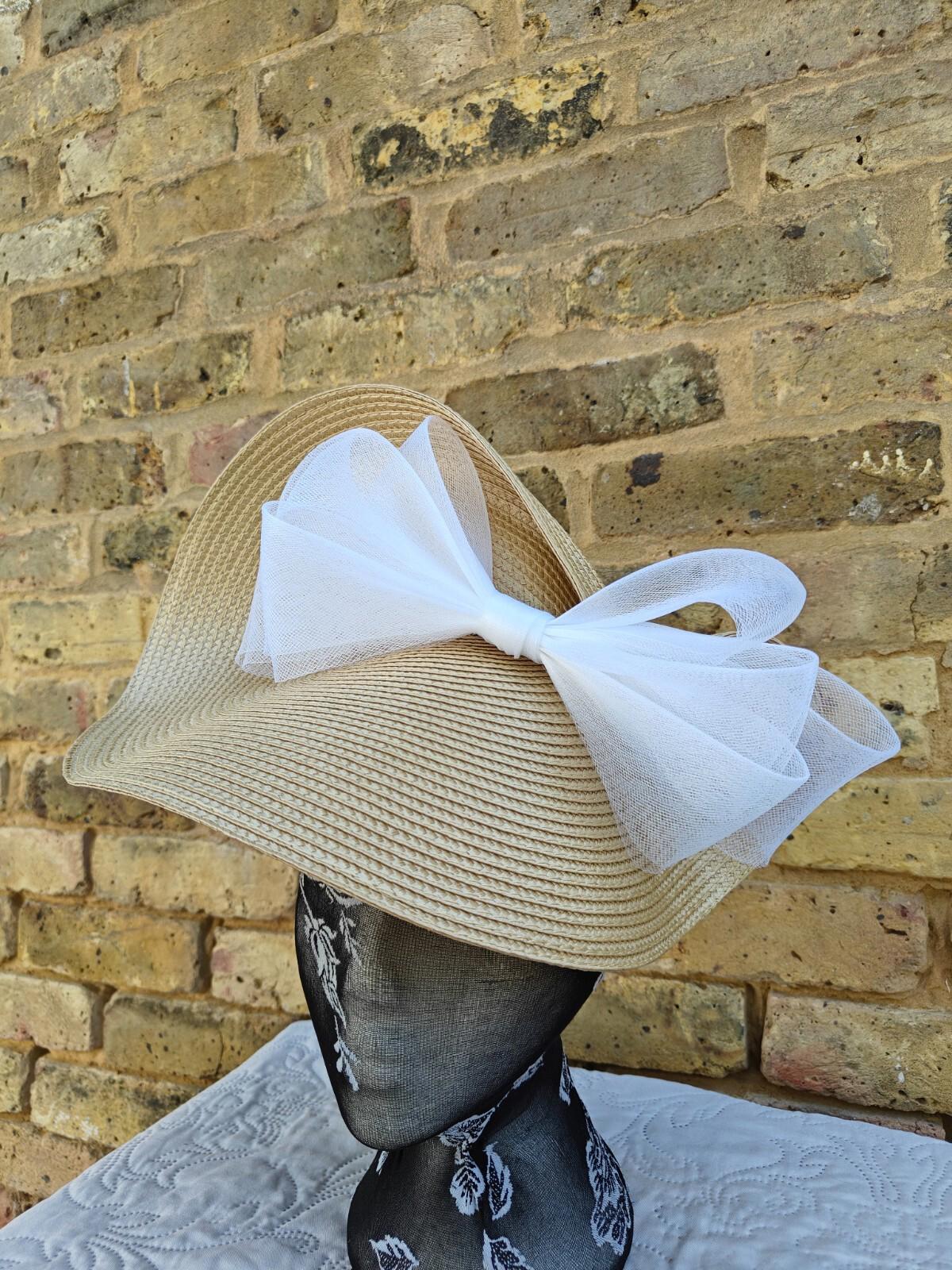 gold yellow white large straw fascinator millinery headband wedding hat ascot