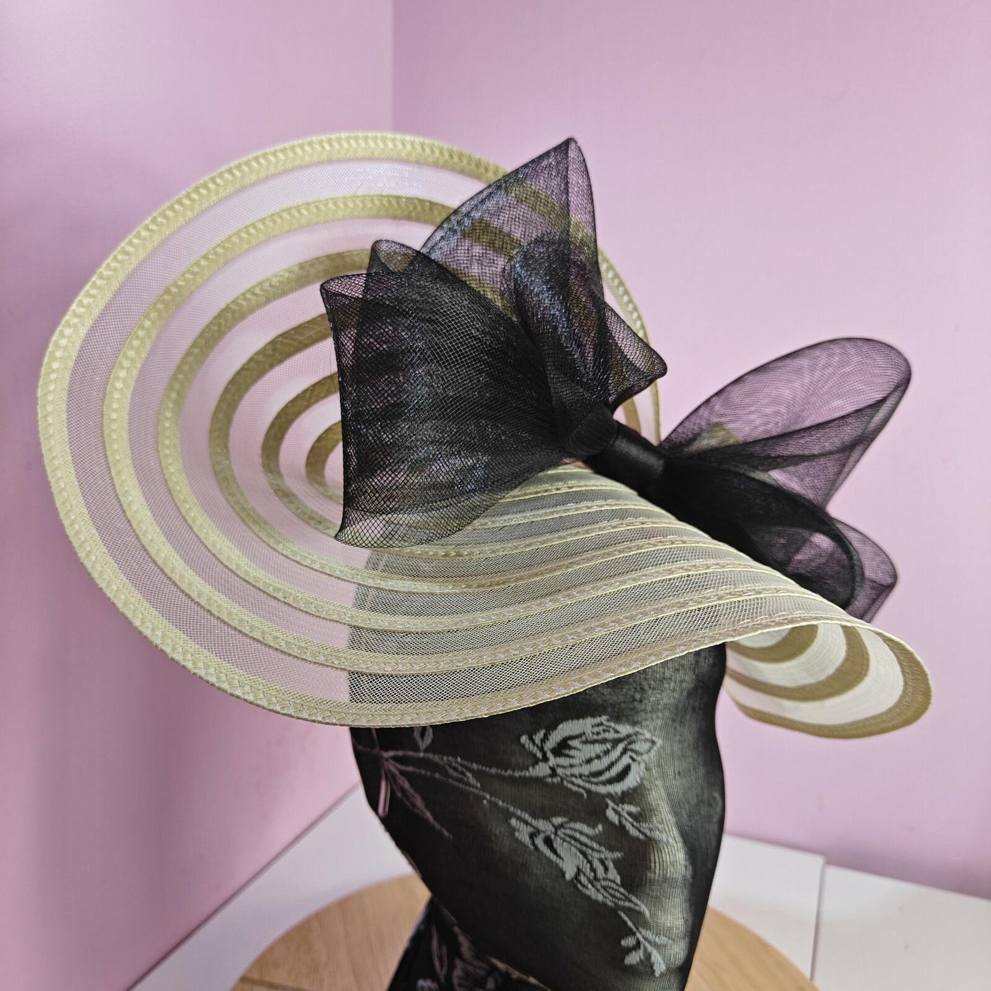 ivory cream black fascinator millinery wedding hat Kentucky Derby Royal Ascot