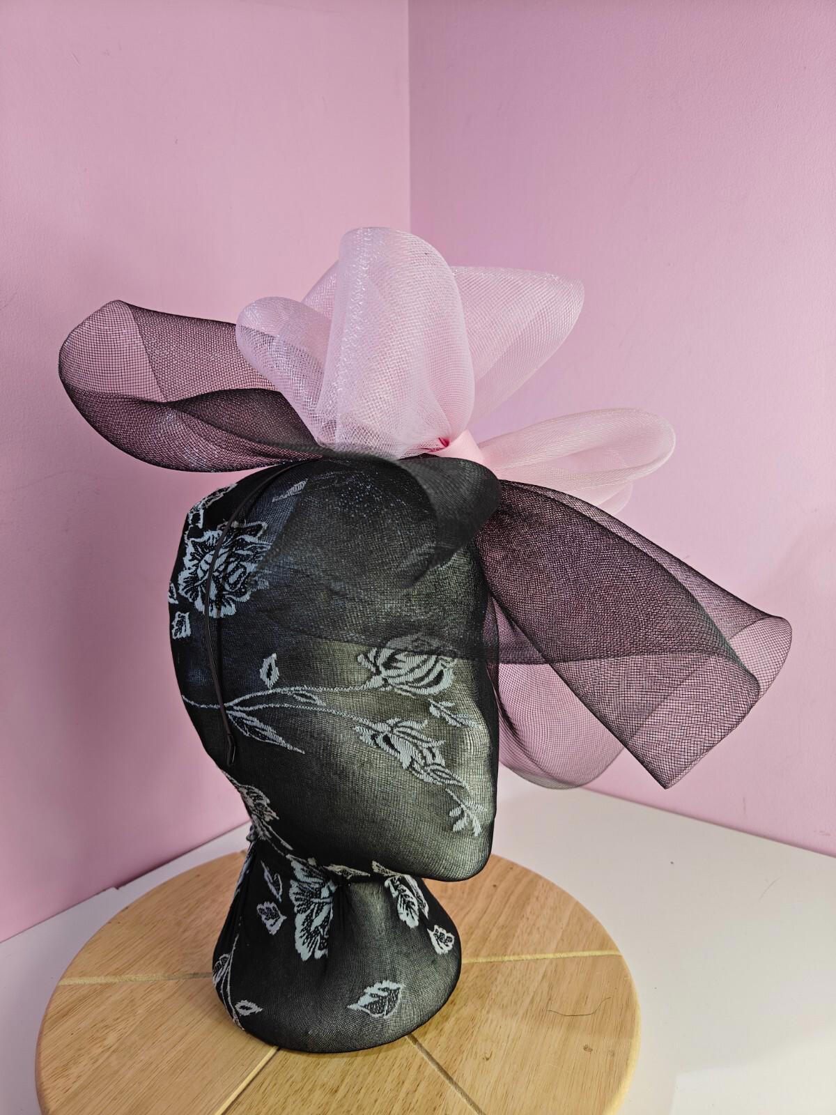 black light pink fascinator millinery headband derby wedding hat ascot race