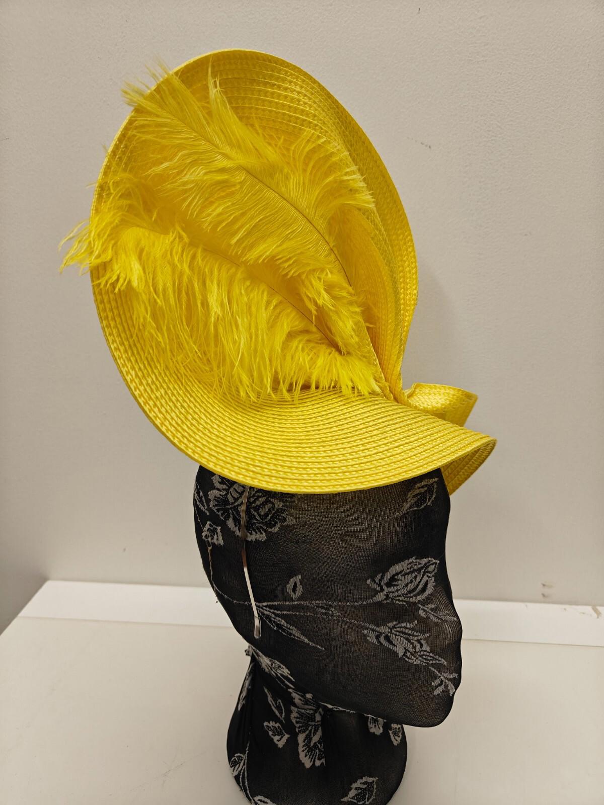 yellow large straw fascinator ostrich feather millinery headband wedding hat