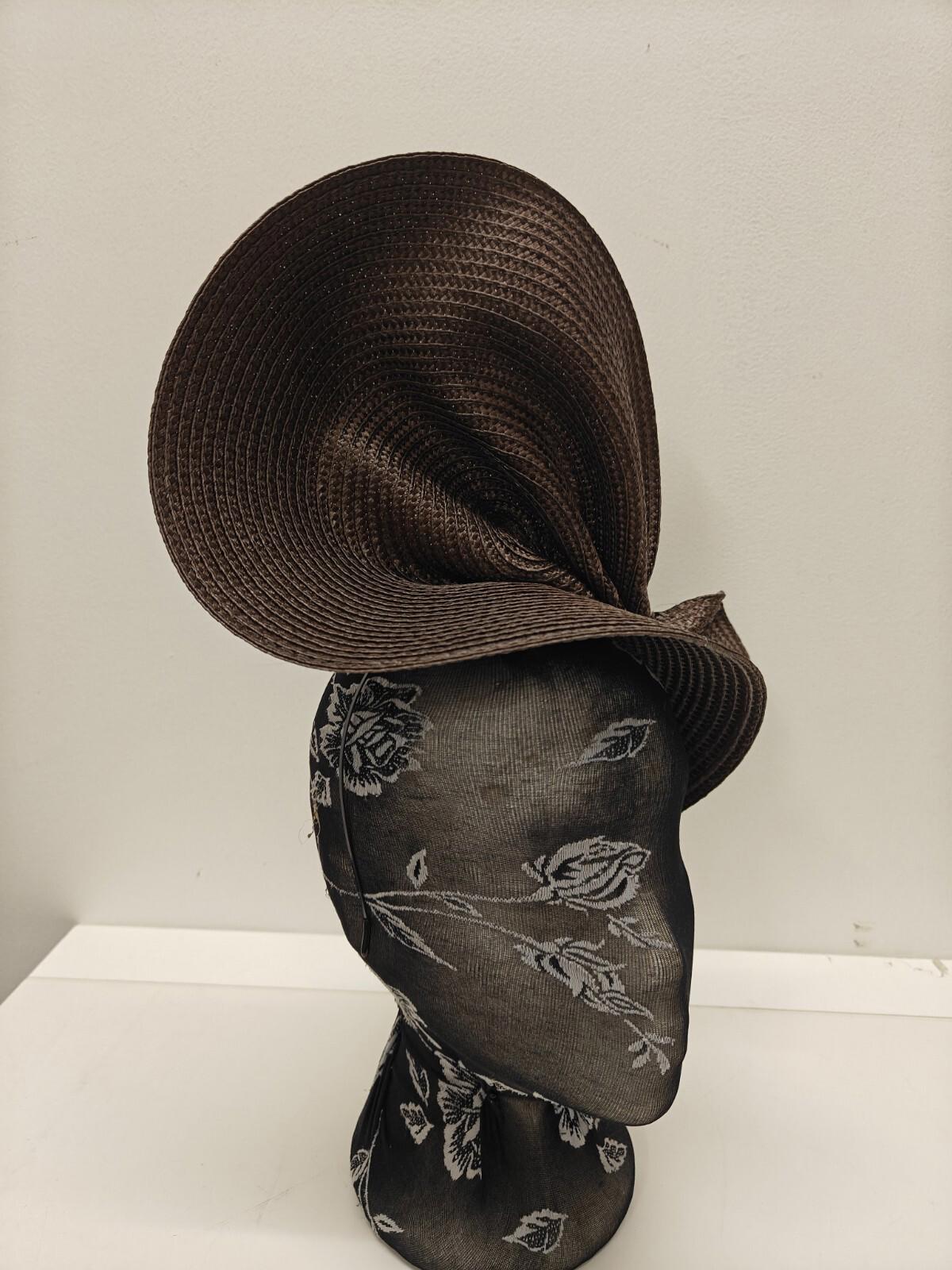 dark brown large straw fascinator millinery burlesque headband wedding hat